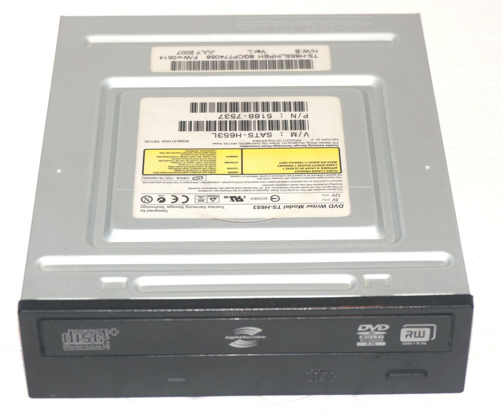 Toshiba Samsung TS-H653 16X Internal Sata DVD Writer with Lightscribe - Black