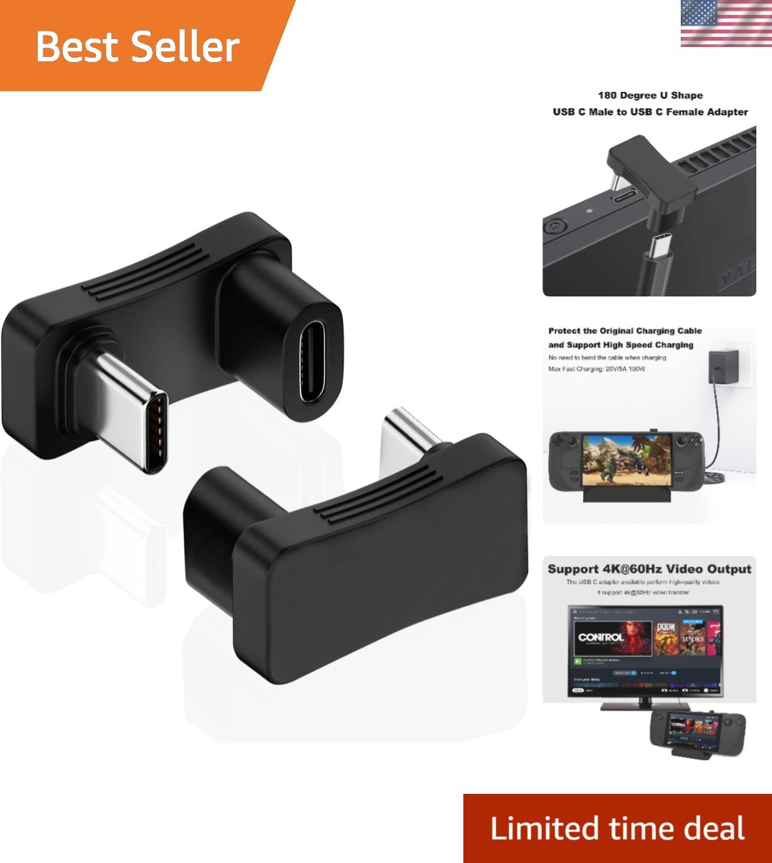 Effortless Connectivity: 2 Pack 180° USB C Adapter - Superior Charge & Data