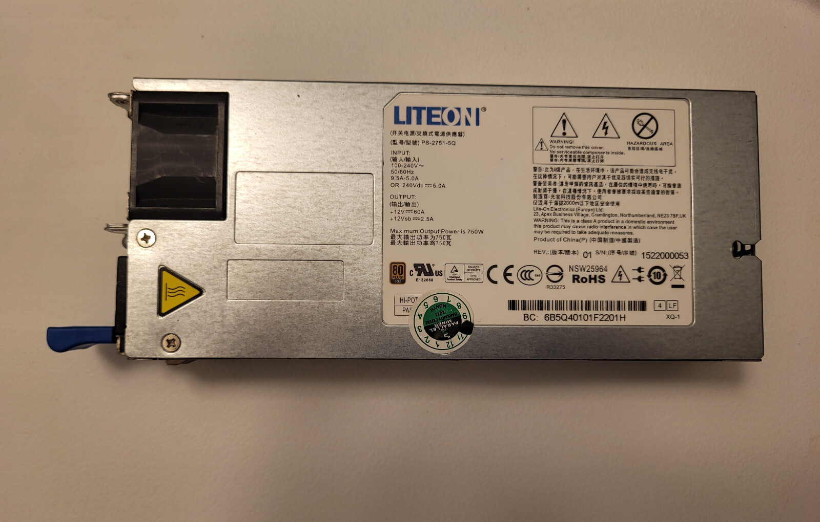 Server PSU PS-2151-5Q Liteon 750W 80 Plus Gold PSU Power Supply