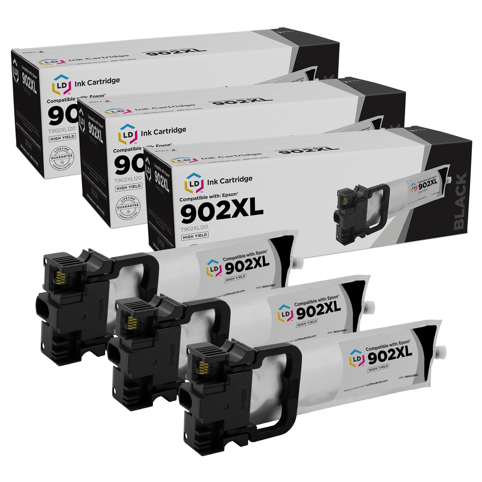 LD Reman Epson 902XL Black Ink 3PK for WF-C5210, WF-C5290, WF-C5790DW