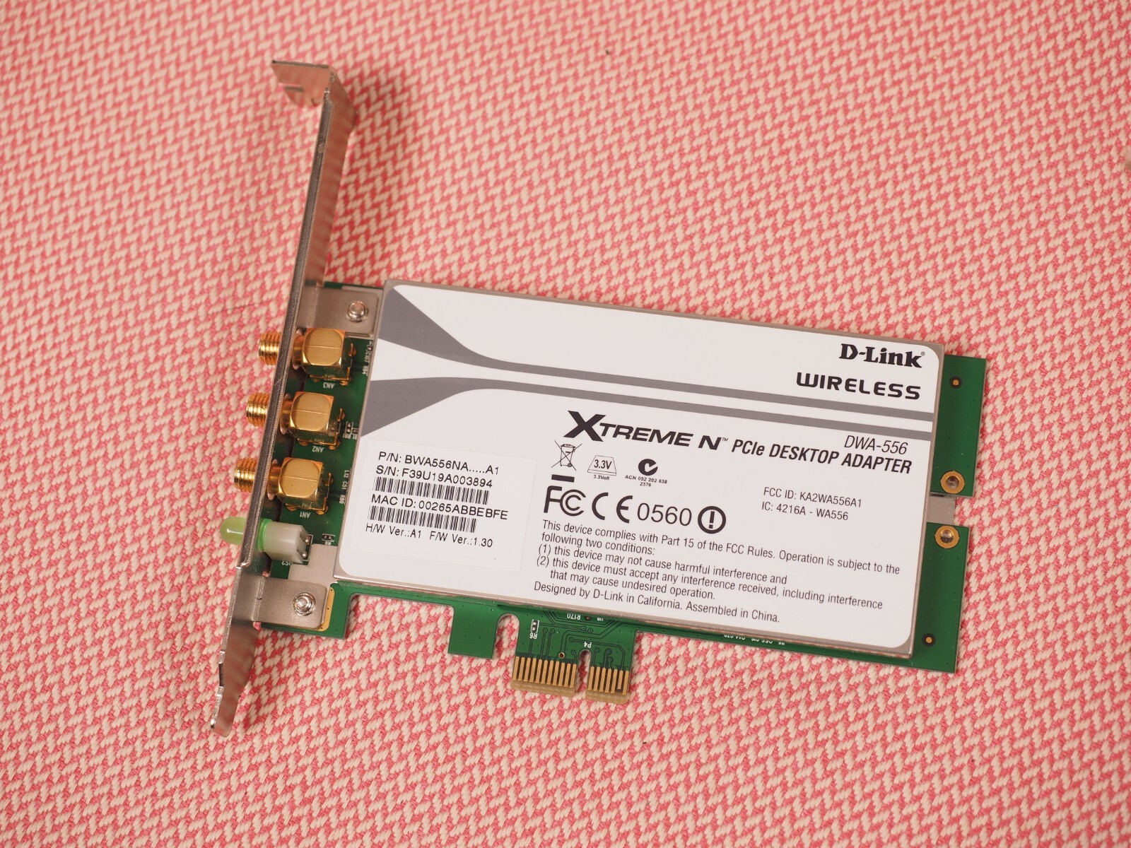 D-Link DWA-556 XTREME N PCIe Wireless Desktop Adapter Card Only