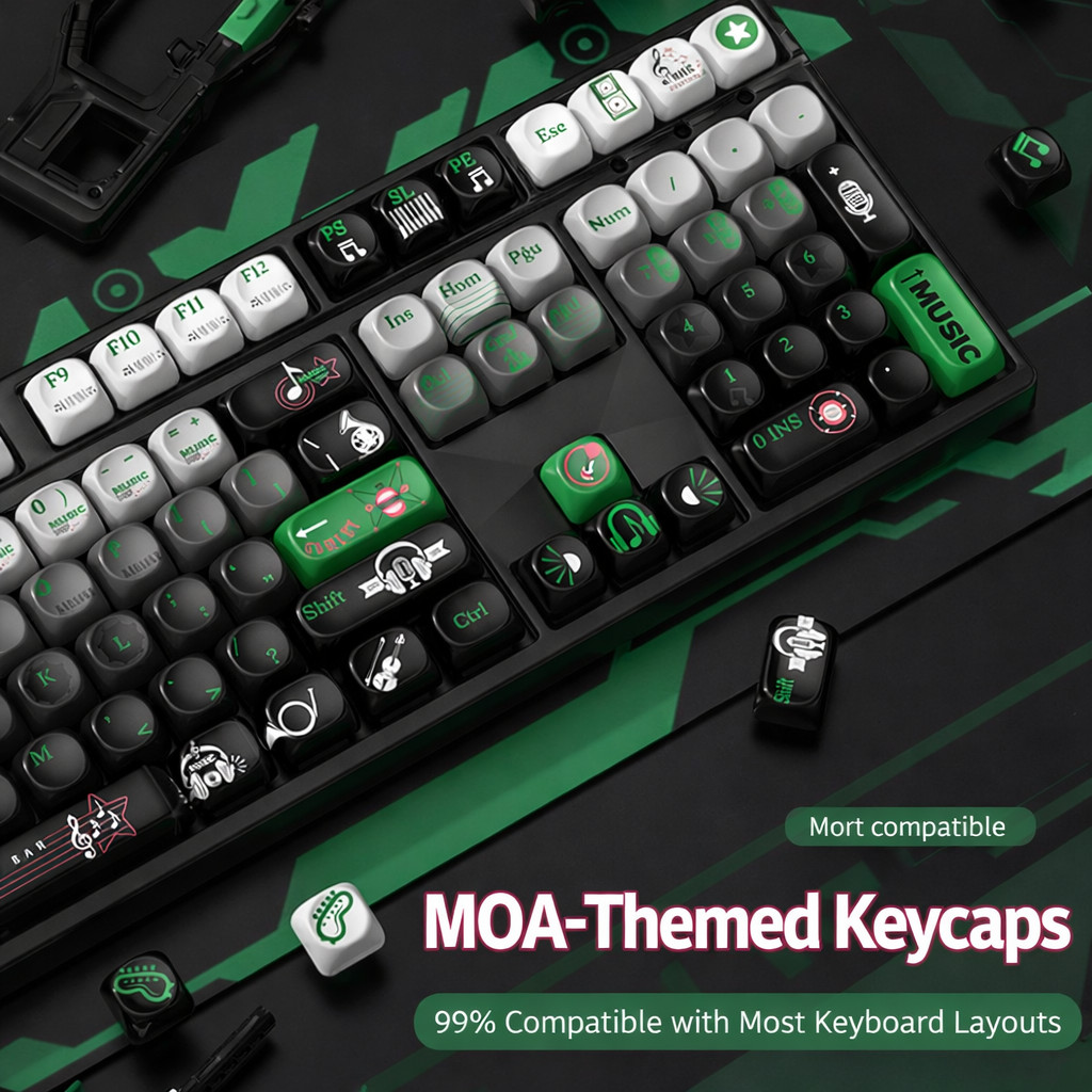 Premium MOA PBT Keycaps Set Black Green Custom Mechanical Keyboard Caps Universa