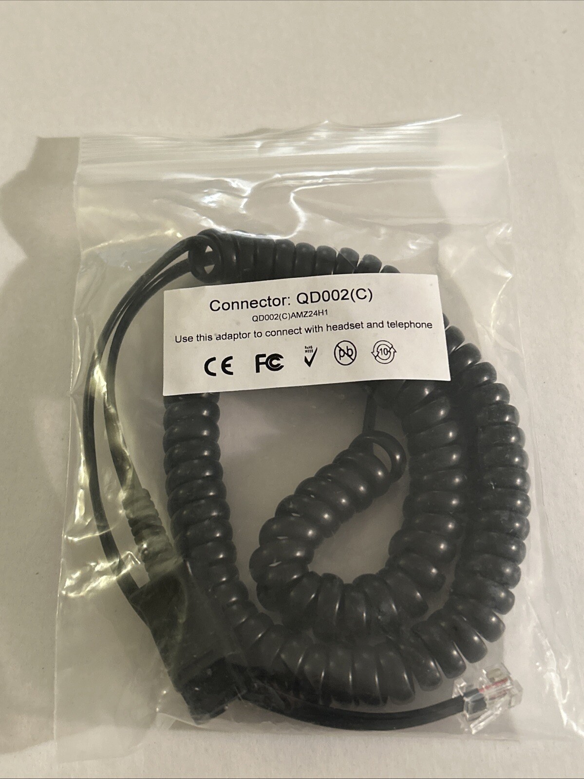 NEW Telephone Headset Quick Connect to RJ9 Adapter Handset Cable P/N QD002(C)