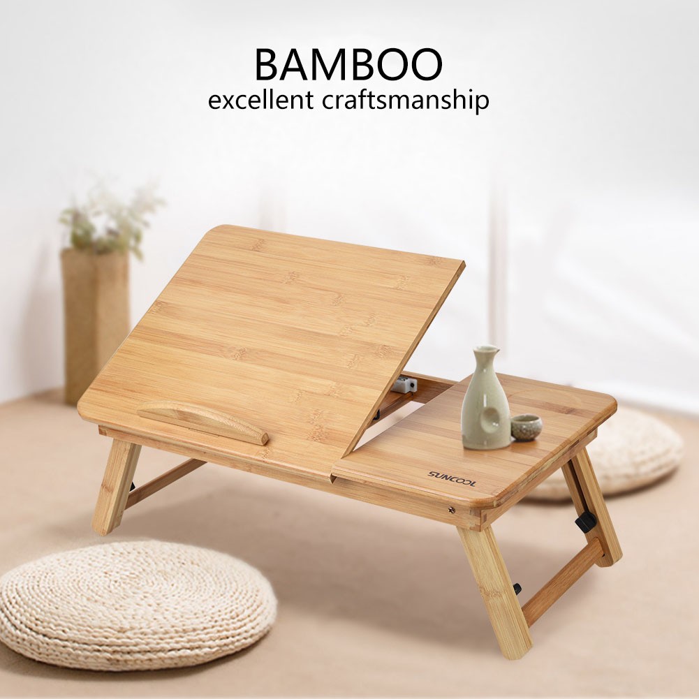 Portable Bamboo Laptop Desk for Bed Sofa Reading Working with Cup Holder