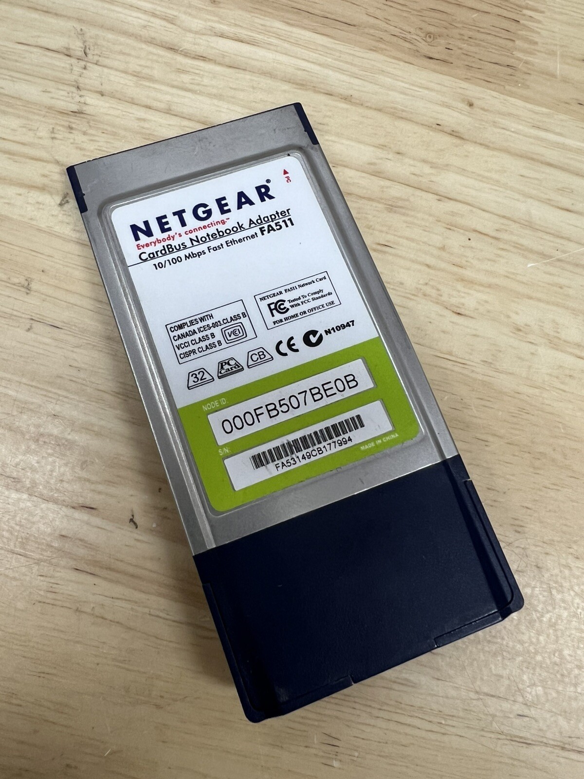 Netgear CardBus Notebook Adapter 10/100Mbps Fast Ethernet FA511 32-Bit