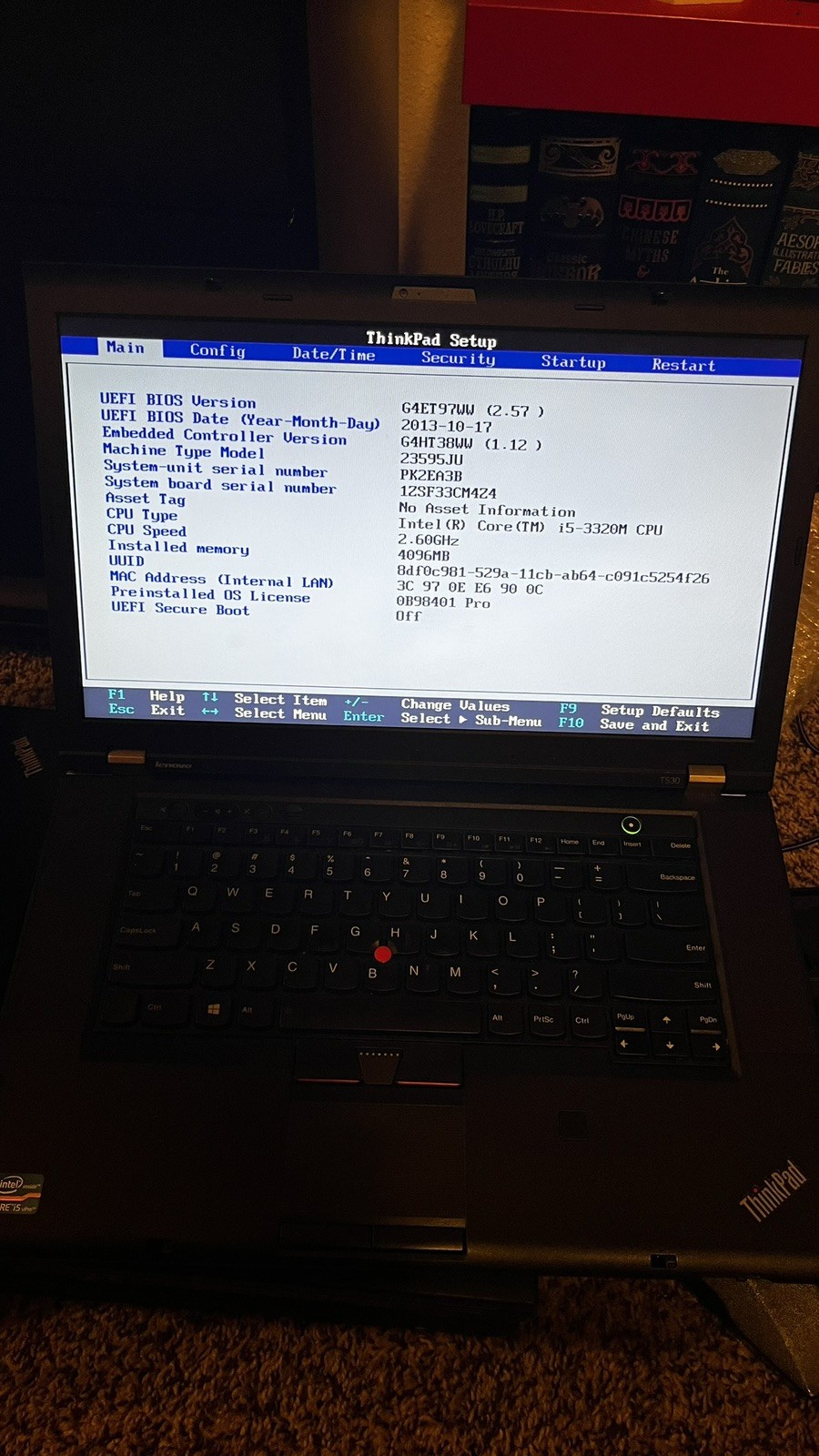 LENOVO Thinkpad T530 i5-3320M 4GB RAM BOOTS TO BIOS NO HARD DRIVE