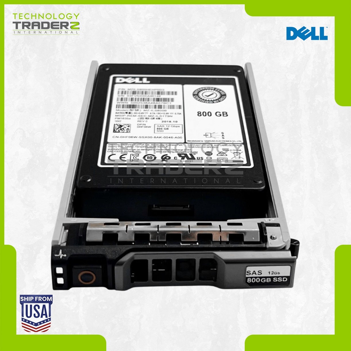 ** Dell HF06W 800GB SAS 12Gb/s Mixed Use 2.5in SSD 0HF06W PM1635A MZ-ILS800B **