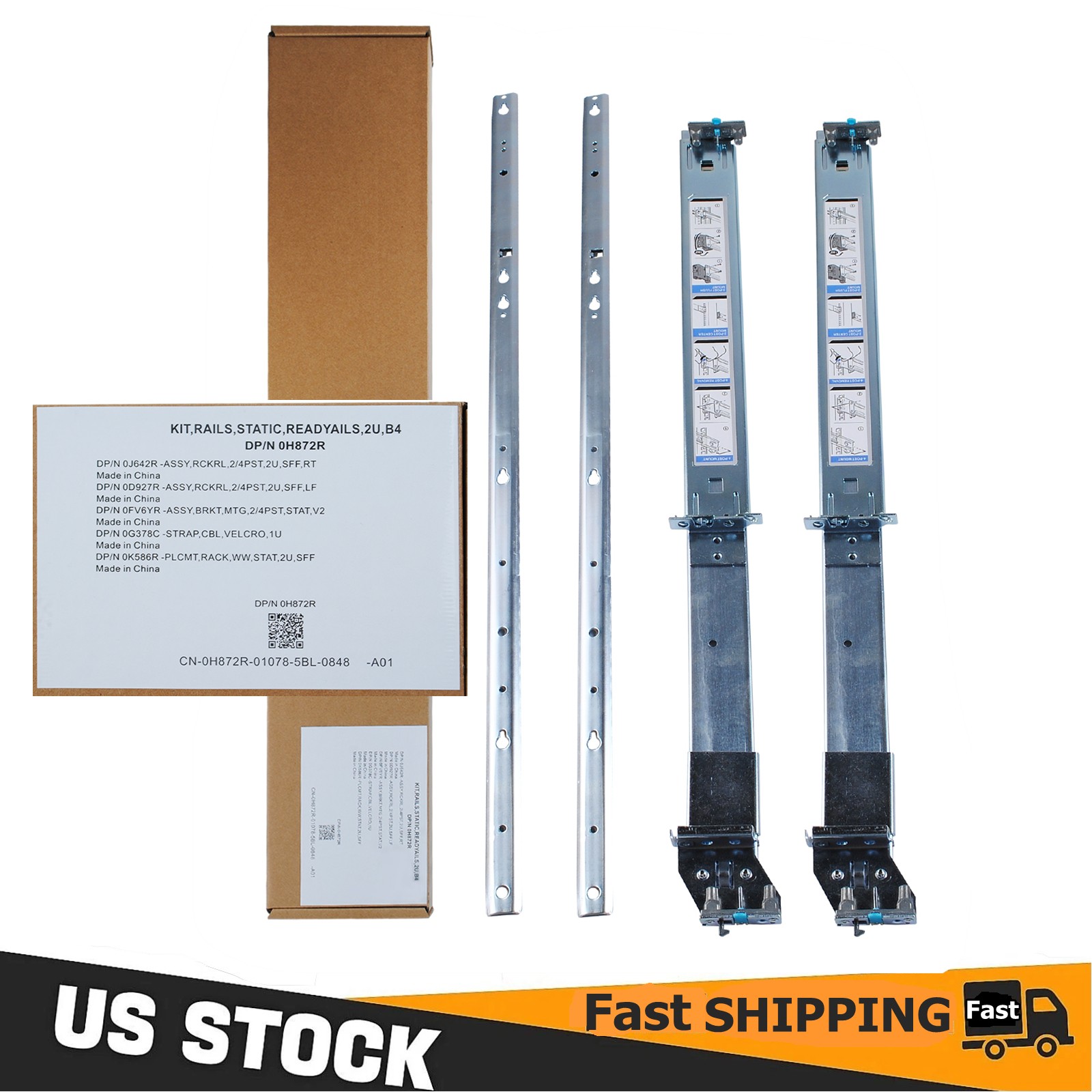 for Dell H872R PowerEdge R510/520 R720 R730/730xd R540 R740xd 2U Static Rail Kit