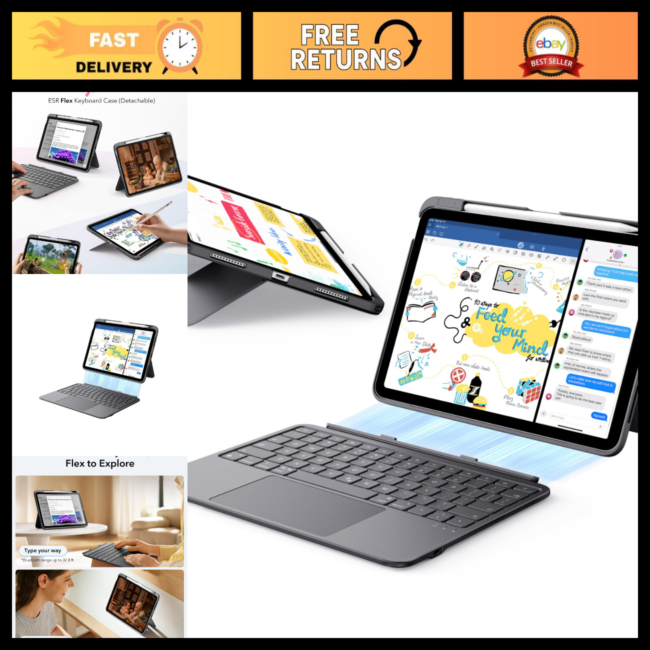 Ultra-Light iPad Air 11" Case with Keyboard M4/M3/M2, Slim Protective Cover