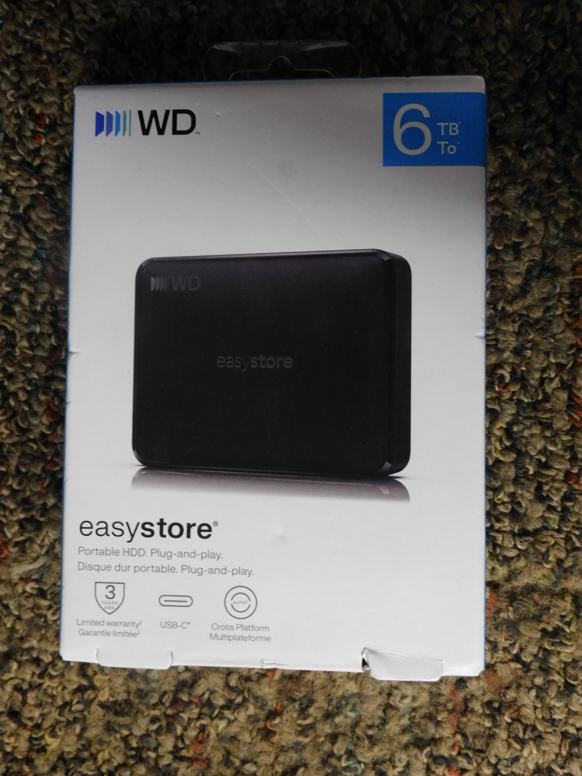 WD Easystore 6TB Portable External Hard Drive, USB 3.2 Gen 1, WDBR8M0060BBK-WESN