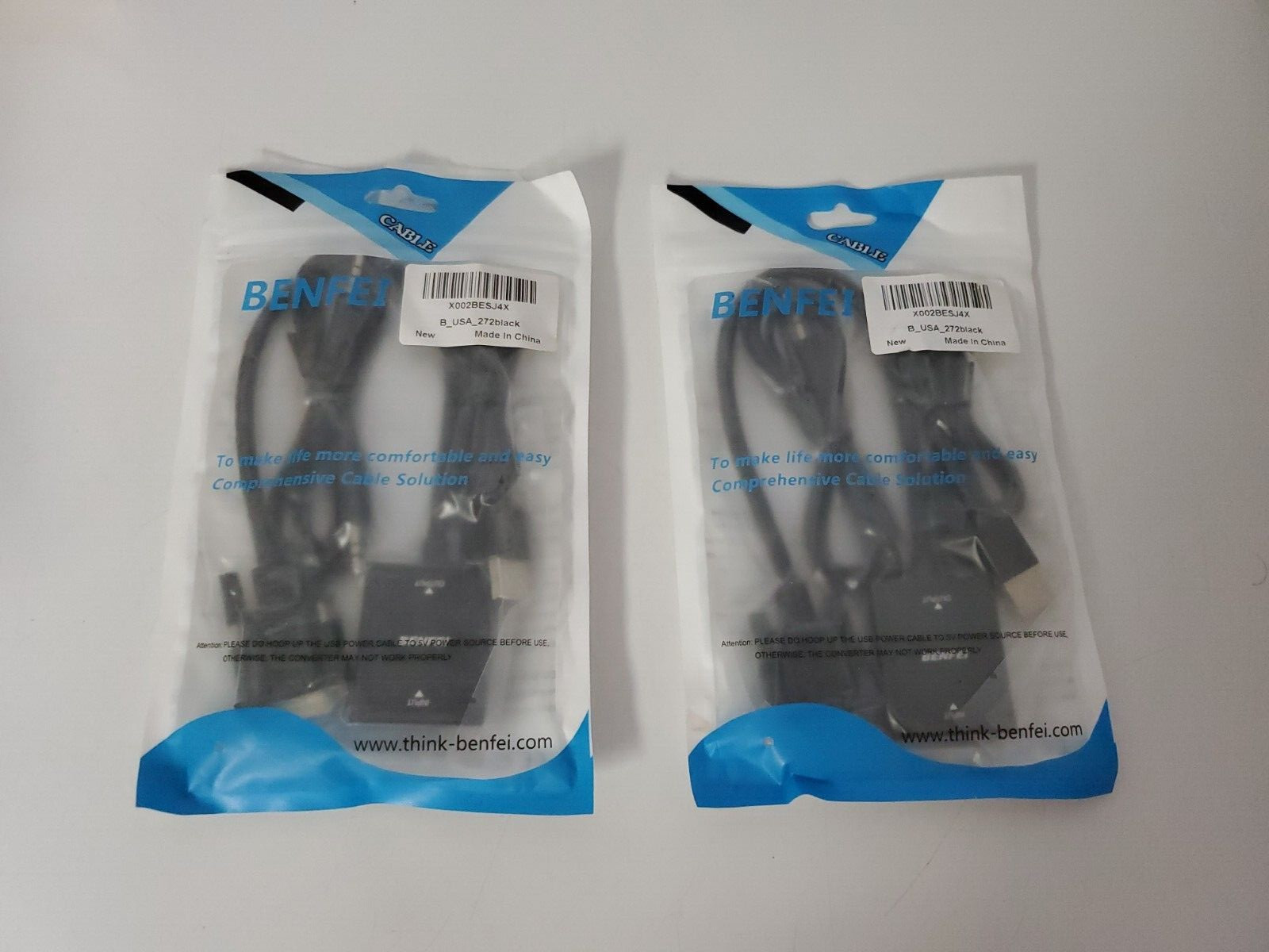 LOT OF 2  BENFEI CABLE X002BESJ4X, B-USA-272 BLACK
