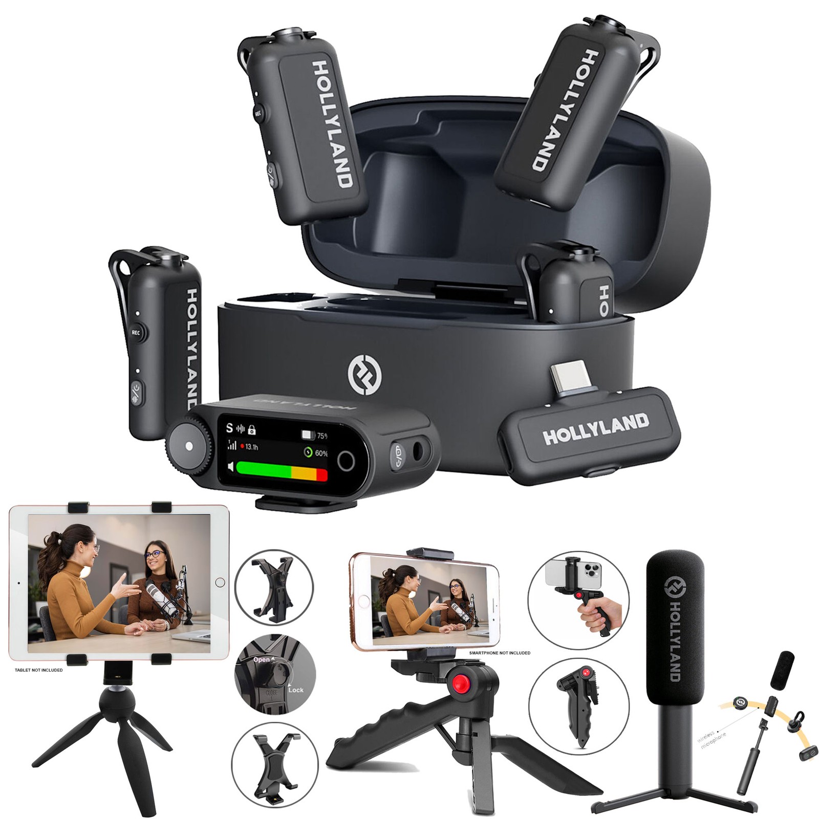 Hollyland LARK MAX 2 Combo 4-Person Microphone System Space Gray Podcast Bundle