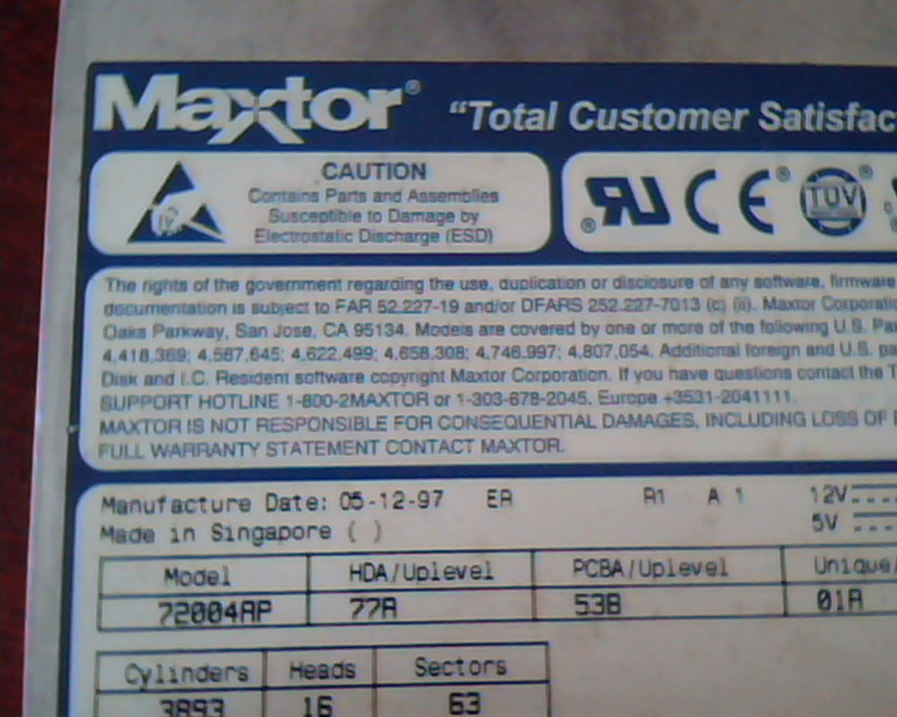 Hard Disk Drive IDE Maxtor 72004AP 77A 53B 01A  HDD