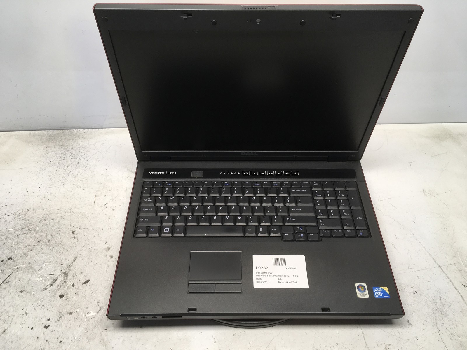 Dell Vostro 1720 Intel Core 2 Duo P7570 2.26GHz 4 GB NO HDD No Batt