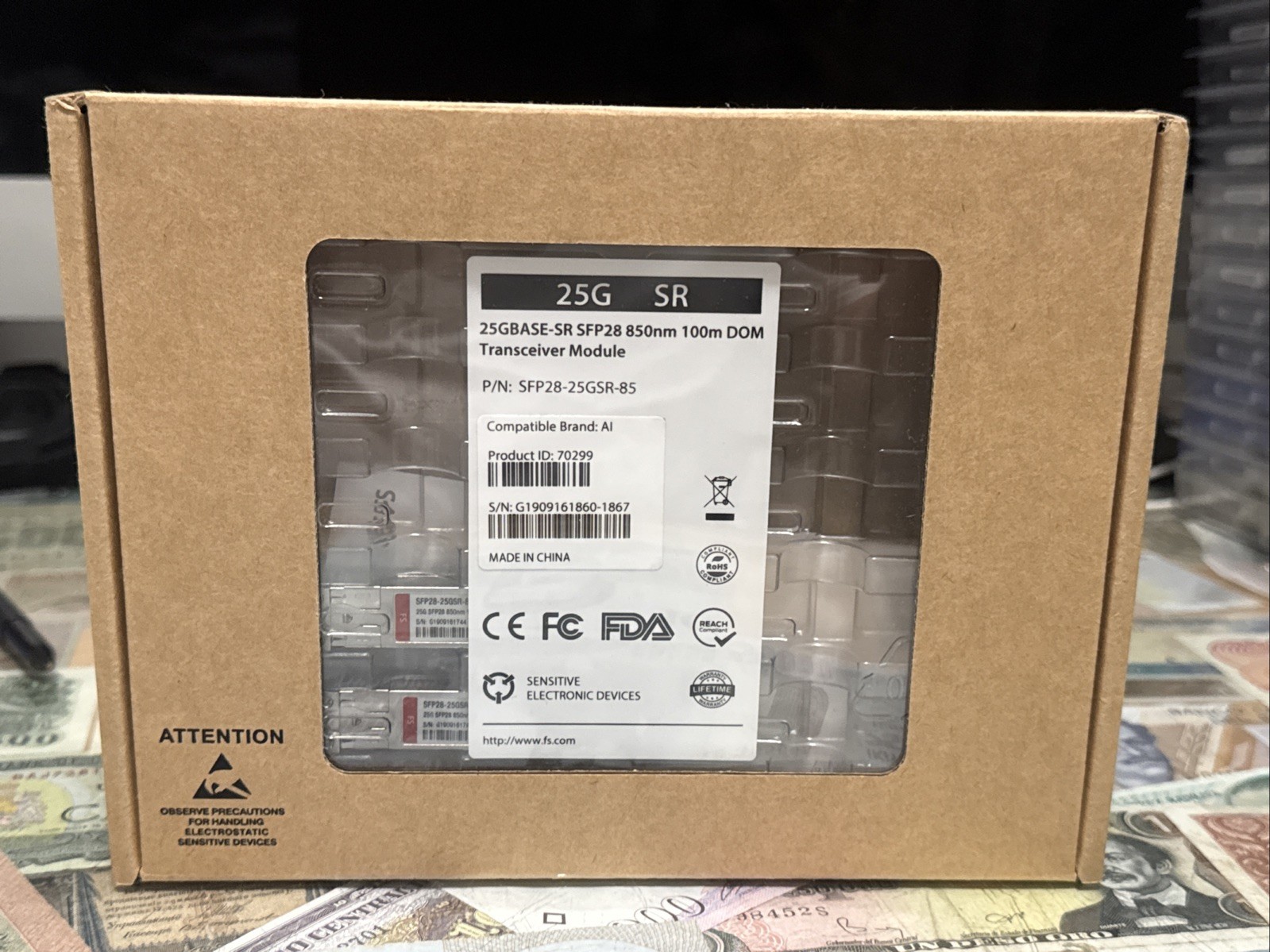 2x Genuine Fiberstore SFP28-25GSR-85 25G SFP28 850nm 100m Optical Transceiver