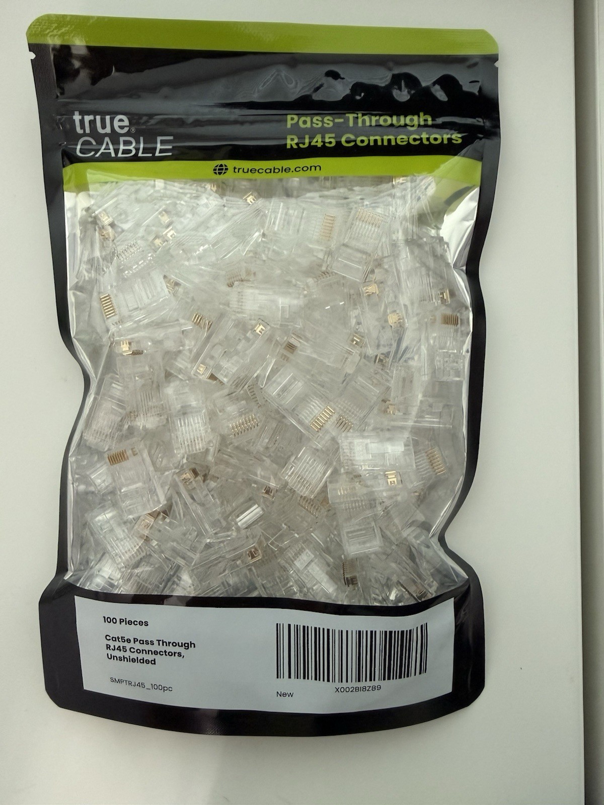 True Cable Cat 5e Pass Through RJ45 Connectors Unshielded 100 PCS