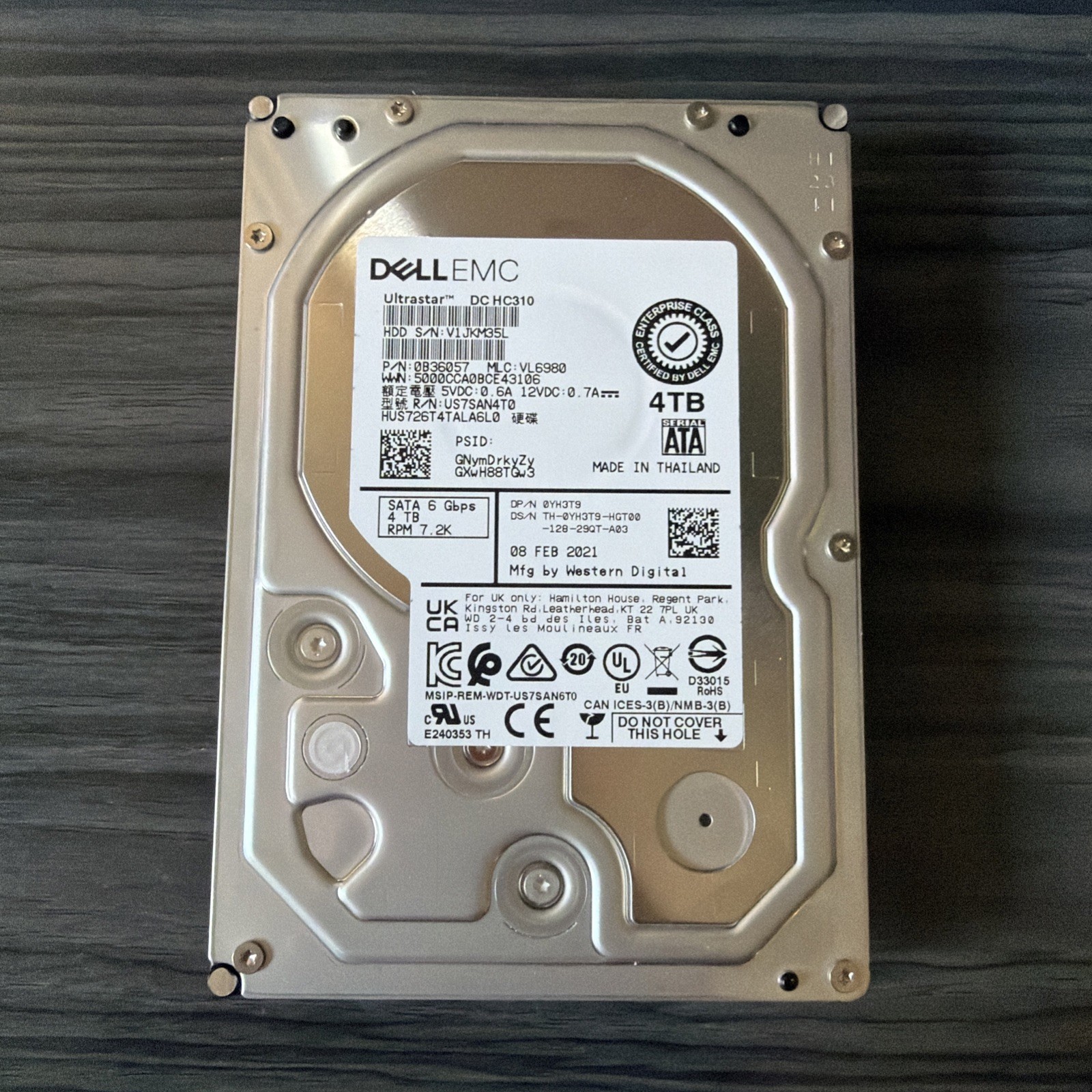 YH3T9 DELL 4TB 7.2K 6Gb/s  HDD SATA 3.5" ULTRASTAR DC H310 0YH3T9 T640 T350 T440