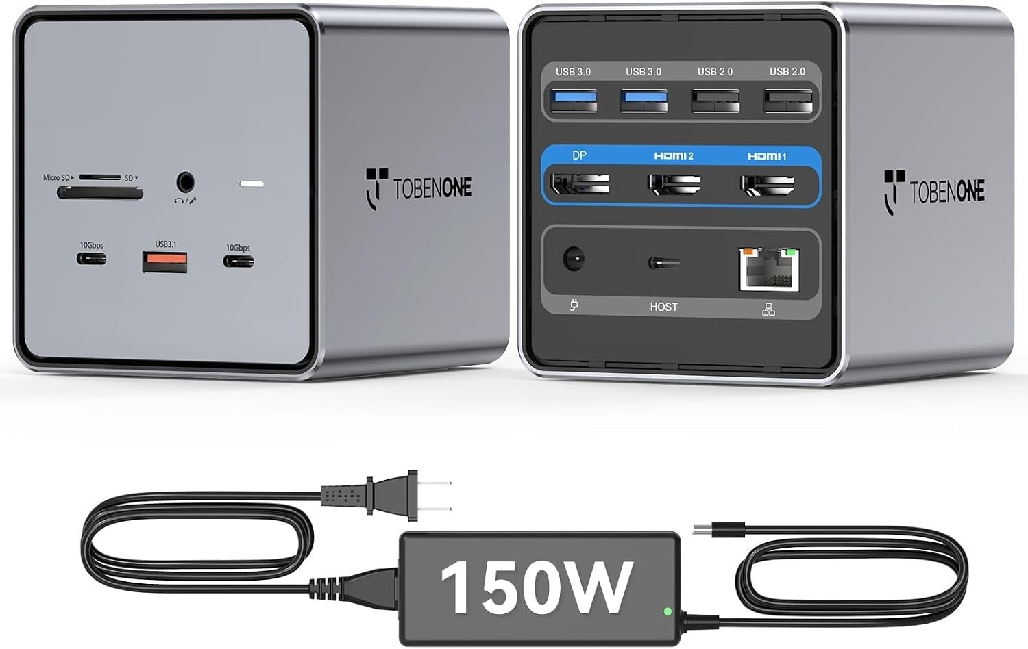TobenONE USB C Docking Station Dual/Triple Monitors with 150W Power Adapter