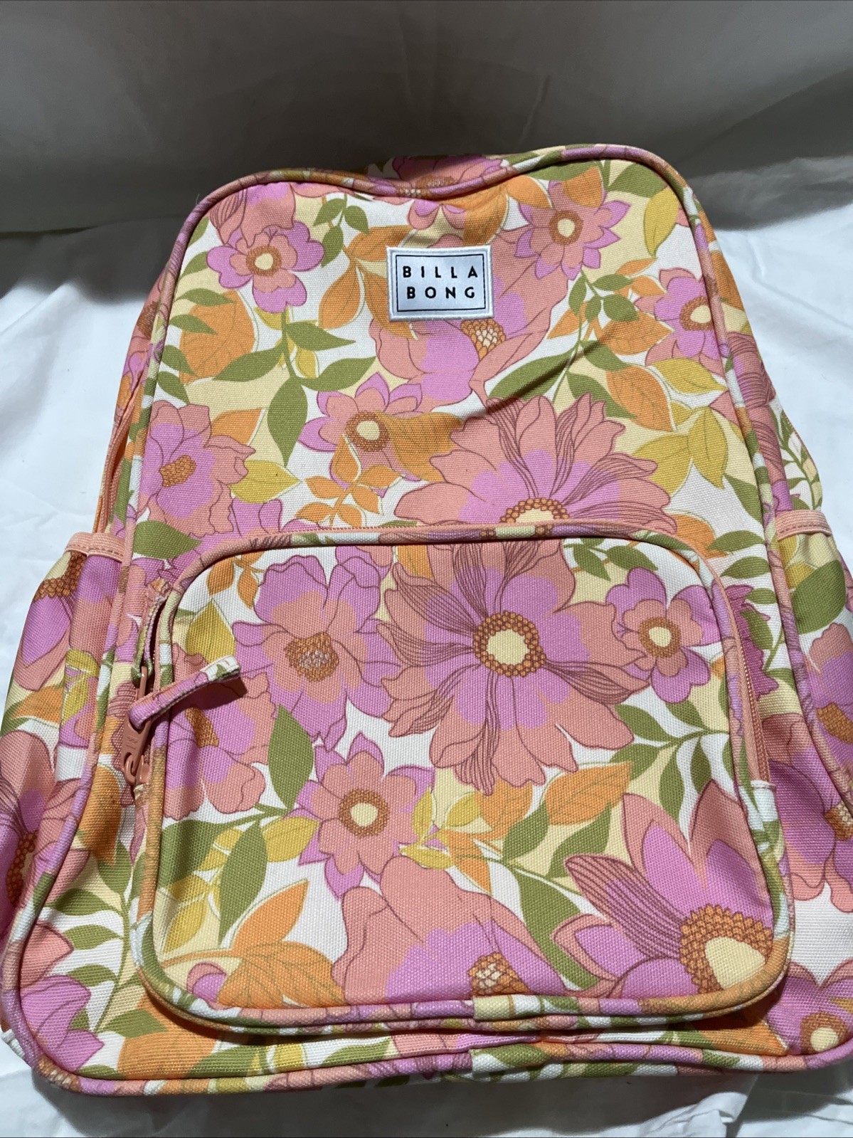 Billabong Stash It Laptop Backpack in a retro pink and orange floral print NWT