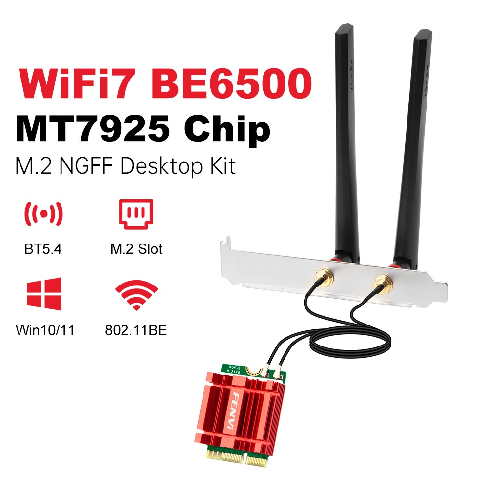 WiFi7 BE6500 MT7925 M.2 Desktop Wireless Adapter Tri-Band BT5.4 PCIe PC NIC Card