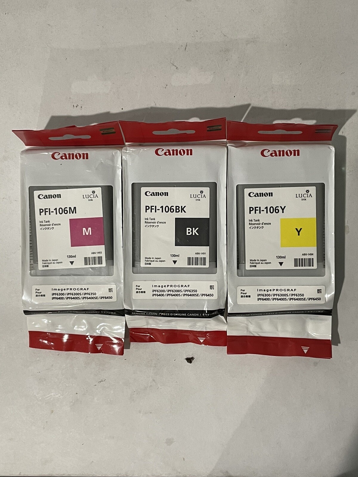 Set of 3 Canon PFI-106 BK/Y/M Ink Tank OEM Sealed for iPF6300 / iPF6350 NEW