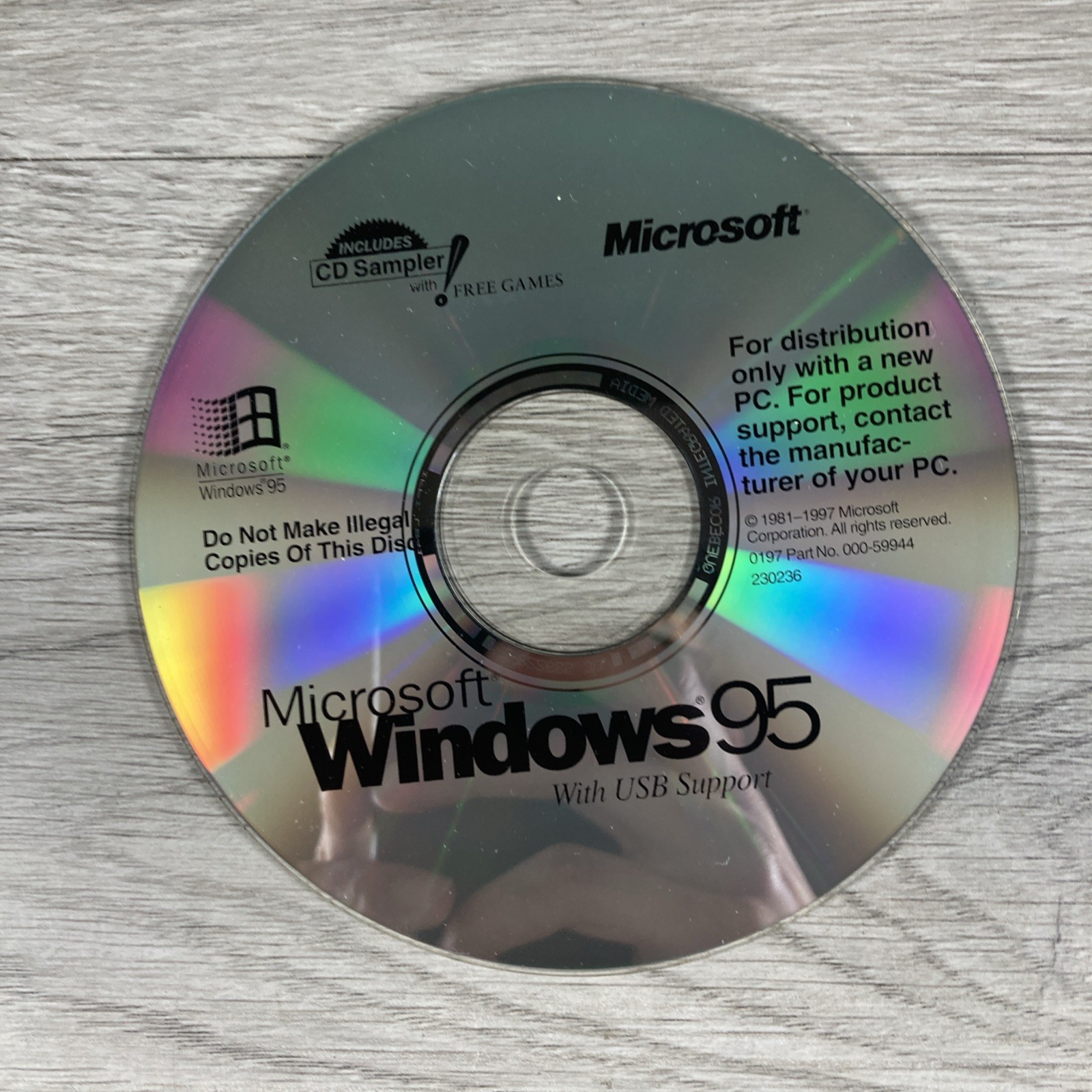 Microsoft Windows 95 Operating System With USB support CD ROM Software