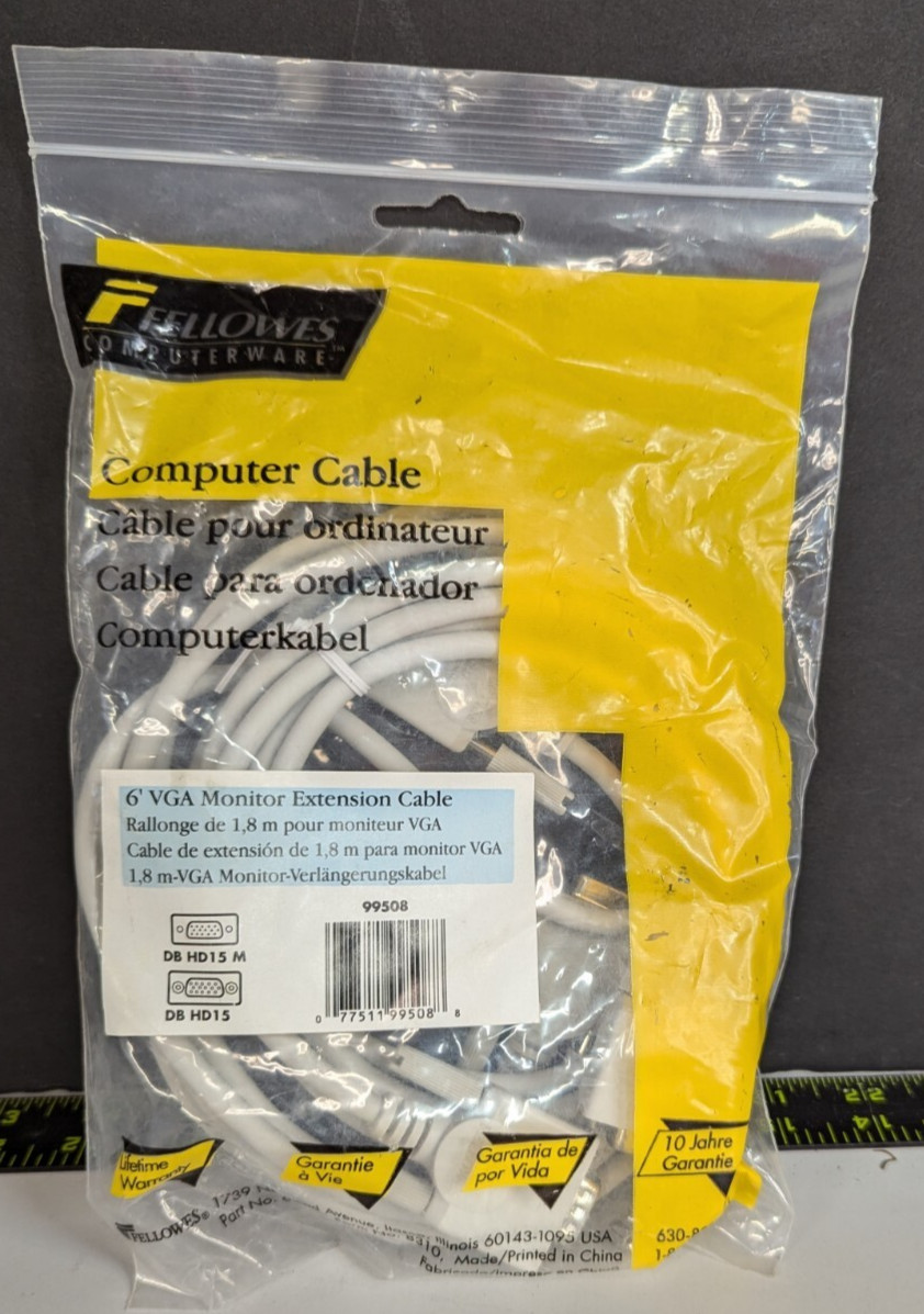 NEW 6FT Monitor Ext- Cable VGA HD15 Male to Female FELLOWES