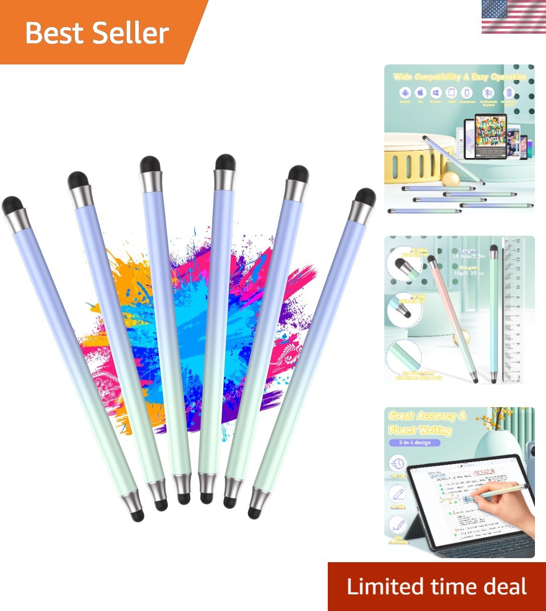 Versatile 2-in-1 Stylus Pens for Tablets & Smartphones – 3 Pack in Gradient Blue