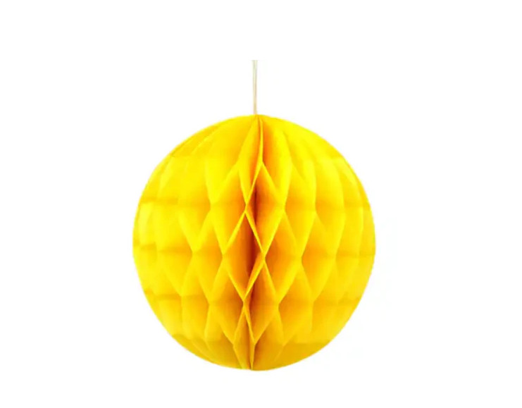 GENERIC 10IN/25CM HONEYCOMB PAPER BALL WITH RIBBONS - YELLOW