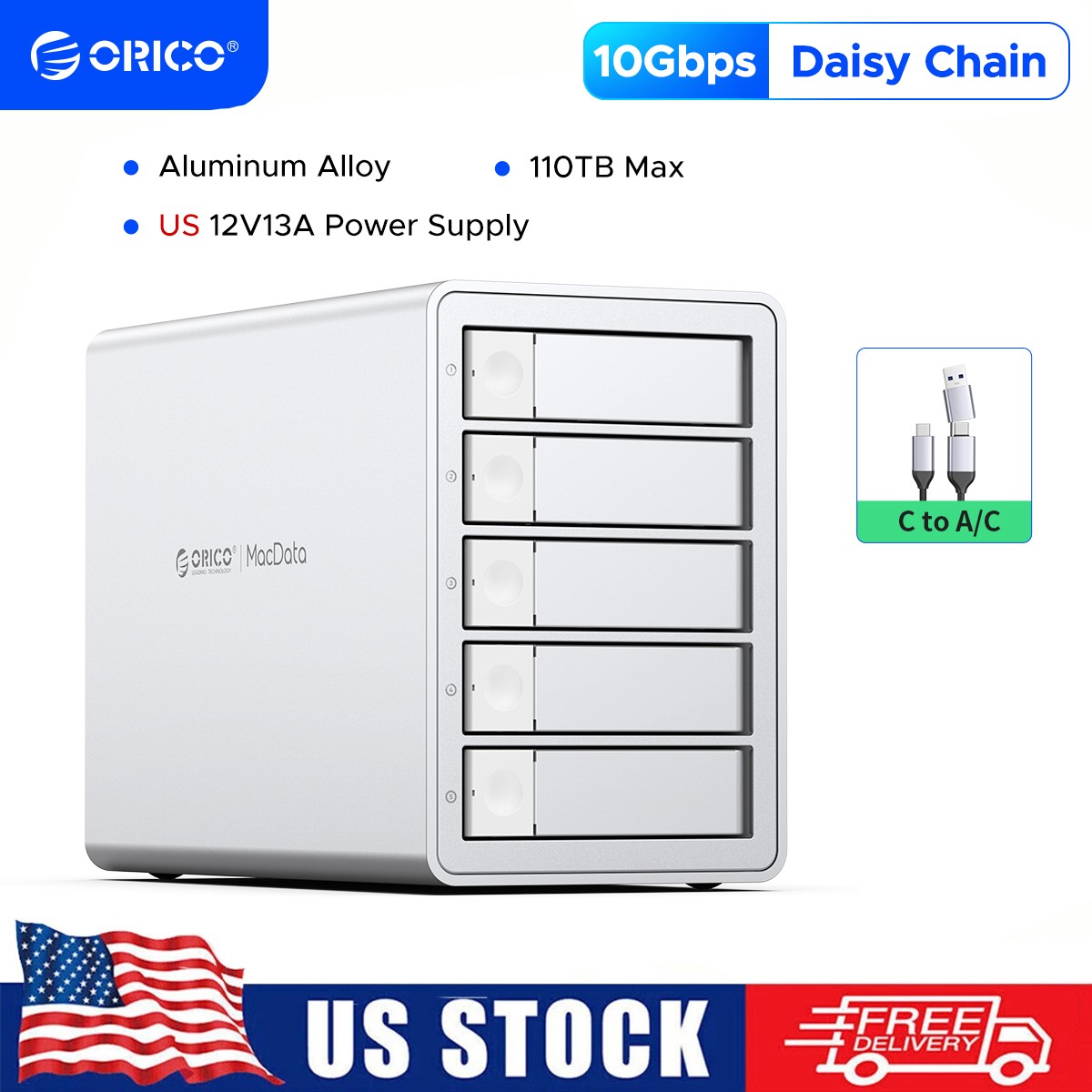 ORICO Daisy-Chain 5 Bay Hard Drive Enclosure USB 3.1 Gen 2 Aluminum 1