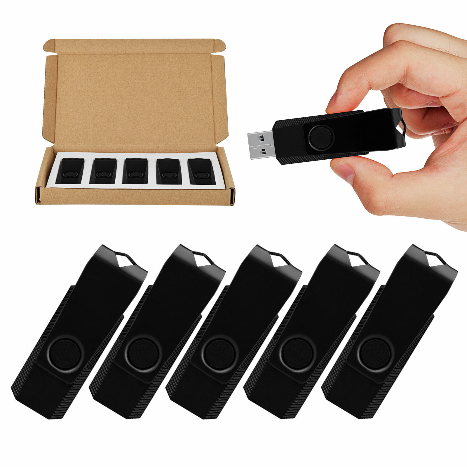 Kootion 5/10 Pack USB 2.0 Metal Swivel Anti-skid USB Flash Drive 2GB-64GB Memory