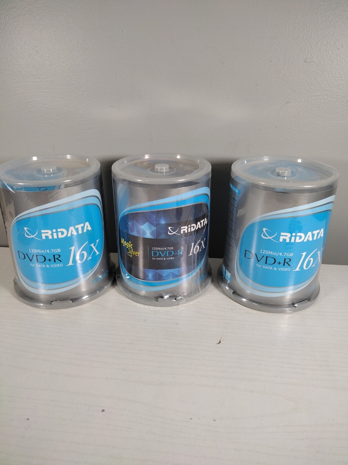 3-100 Pack Ridata DVD-R 16X 4.7GB 120 Min Silver Logo Top Blank Recordable Disc