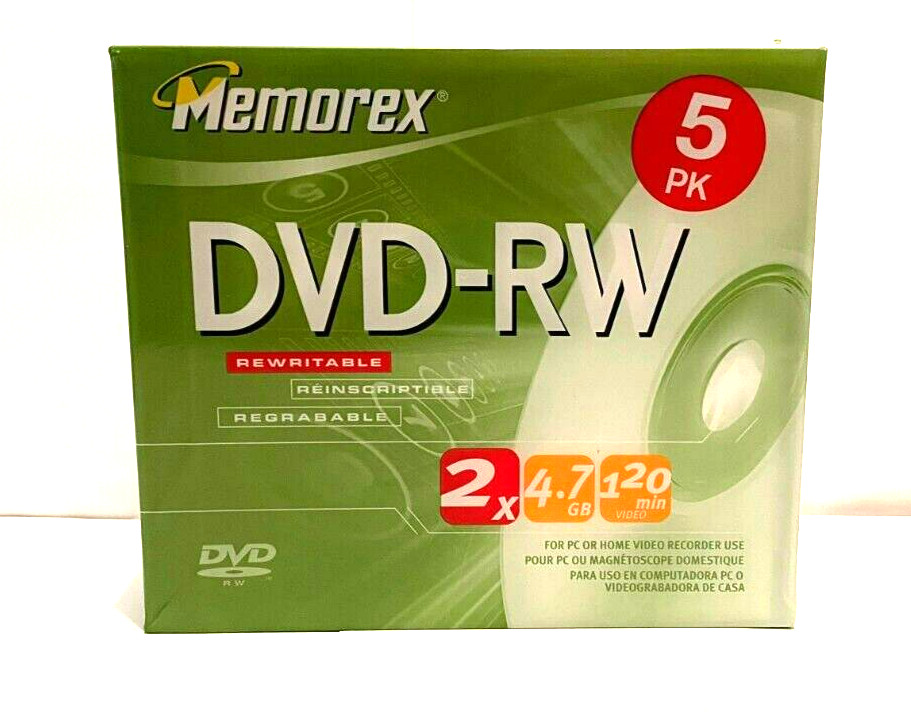 New In Packaging Memorex 5 Pack DVD-RW DVD's W/ Individual Cases Please Read
