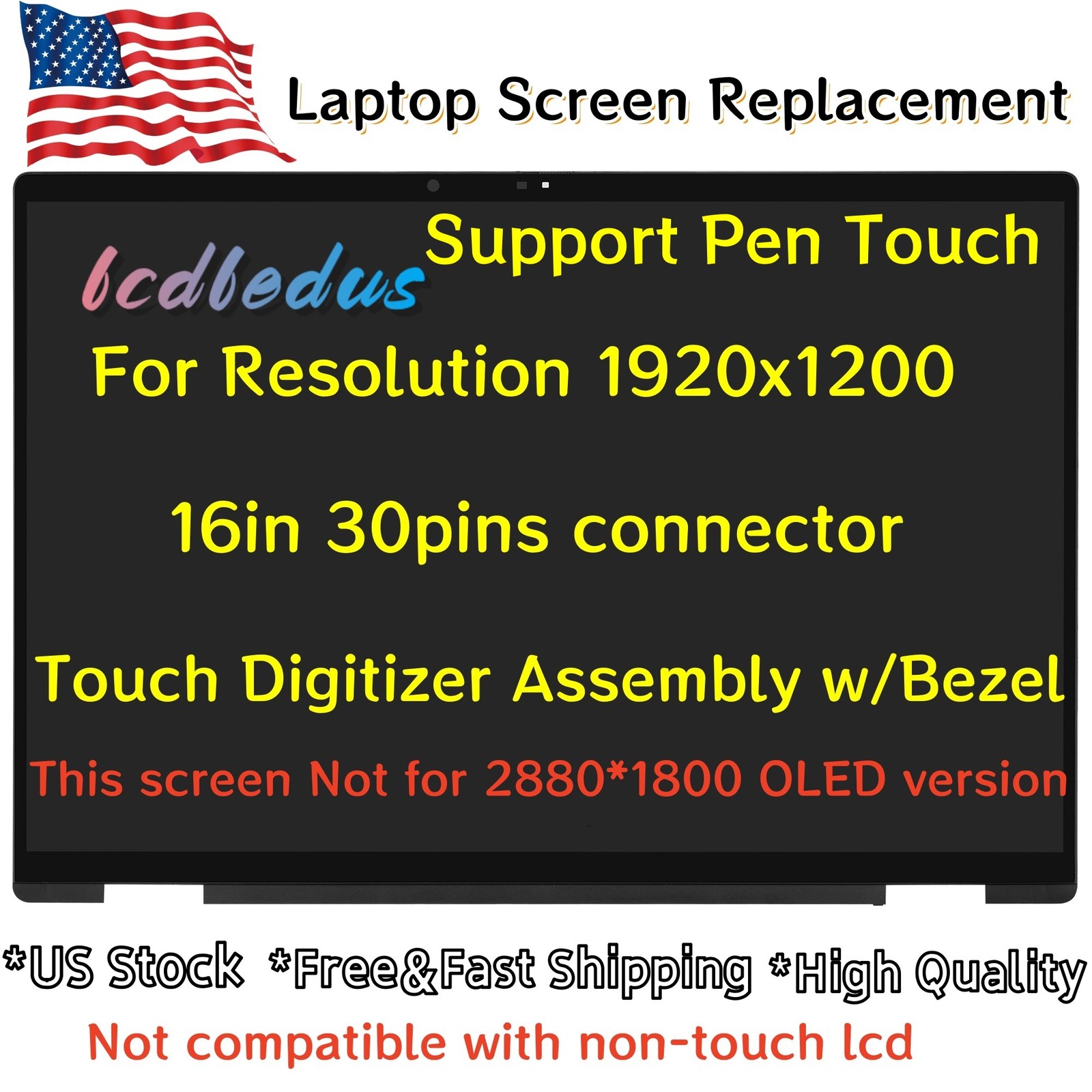 N86624-001 For HP Envy x360 2-in-1 16-ac 16-ac000 LCD Touch Screen Replacement