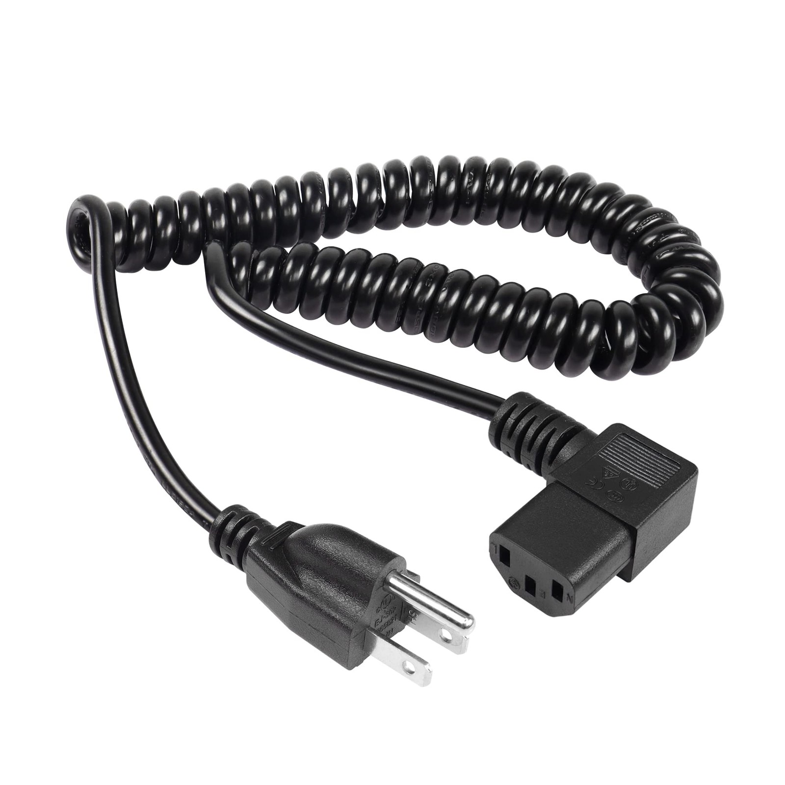 Right Angle 3 Prong Power Coiled Cord,90 Degree 18AWG NEMA 515P to IEC 320 C1...