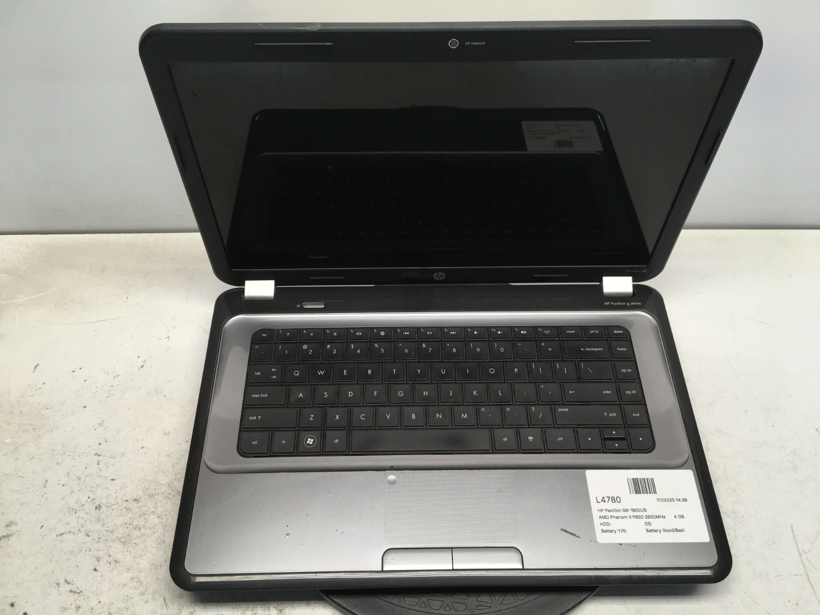 HP Pavilion G6-1B50US AMD Phenom II P650 2600MHz 4 GB NO HDD/Battery