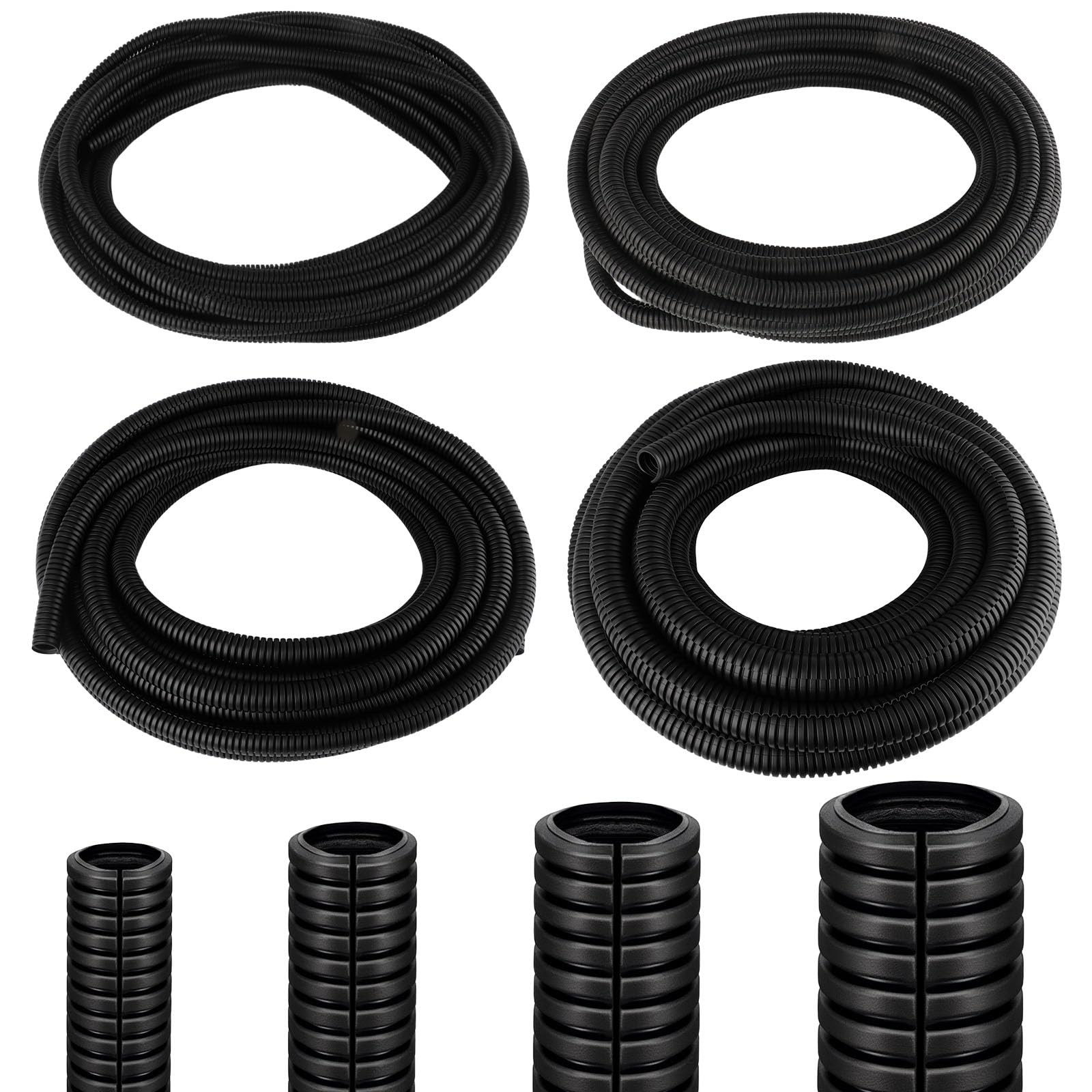 120FT Split Wire Loom, 4pc Flame Retardant PP Cable Sleeve Management