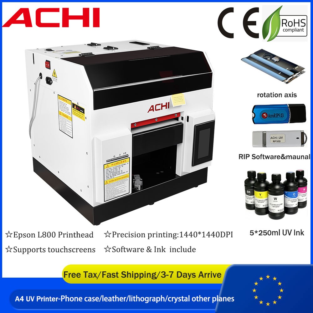 ACHI A4 UV Printer Flatbed Printer Epson L800 Nozzle For T-Shirt Flat Printed EU