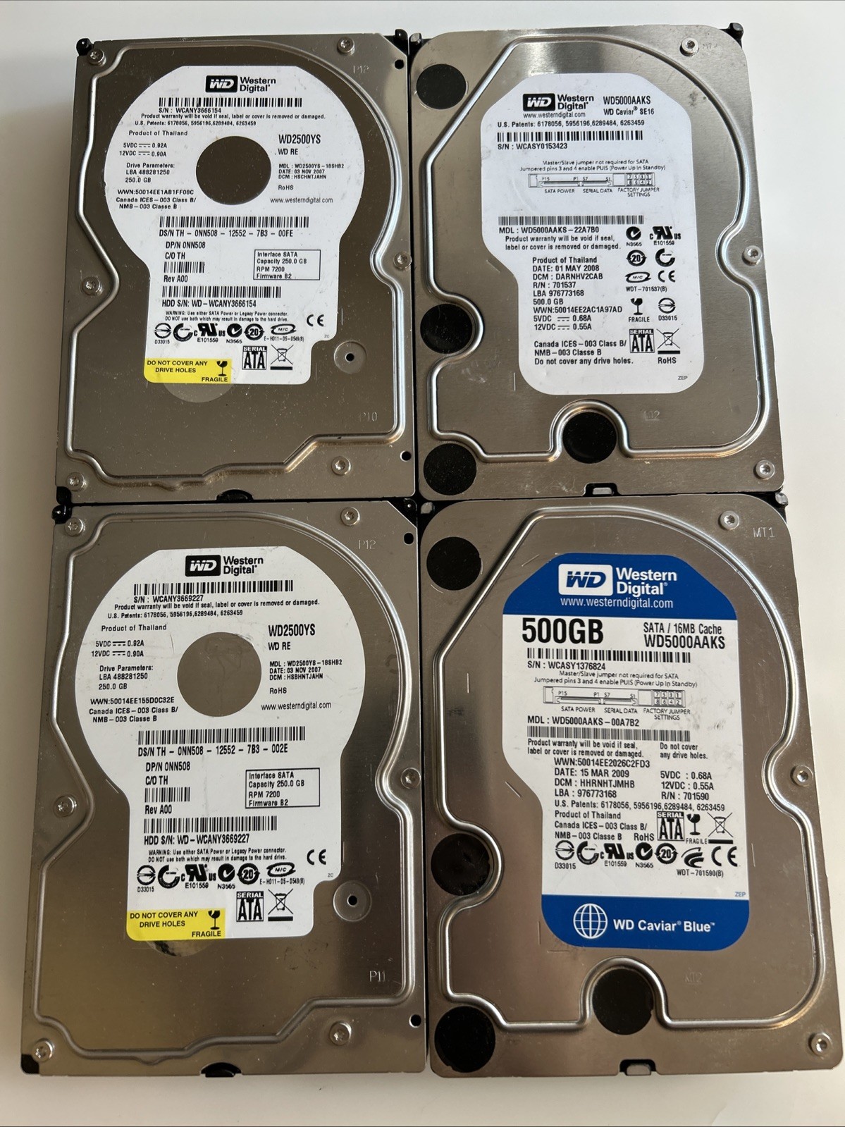 WD LOT of 4 Western Digital Hard Drives Untested abrs