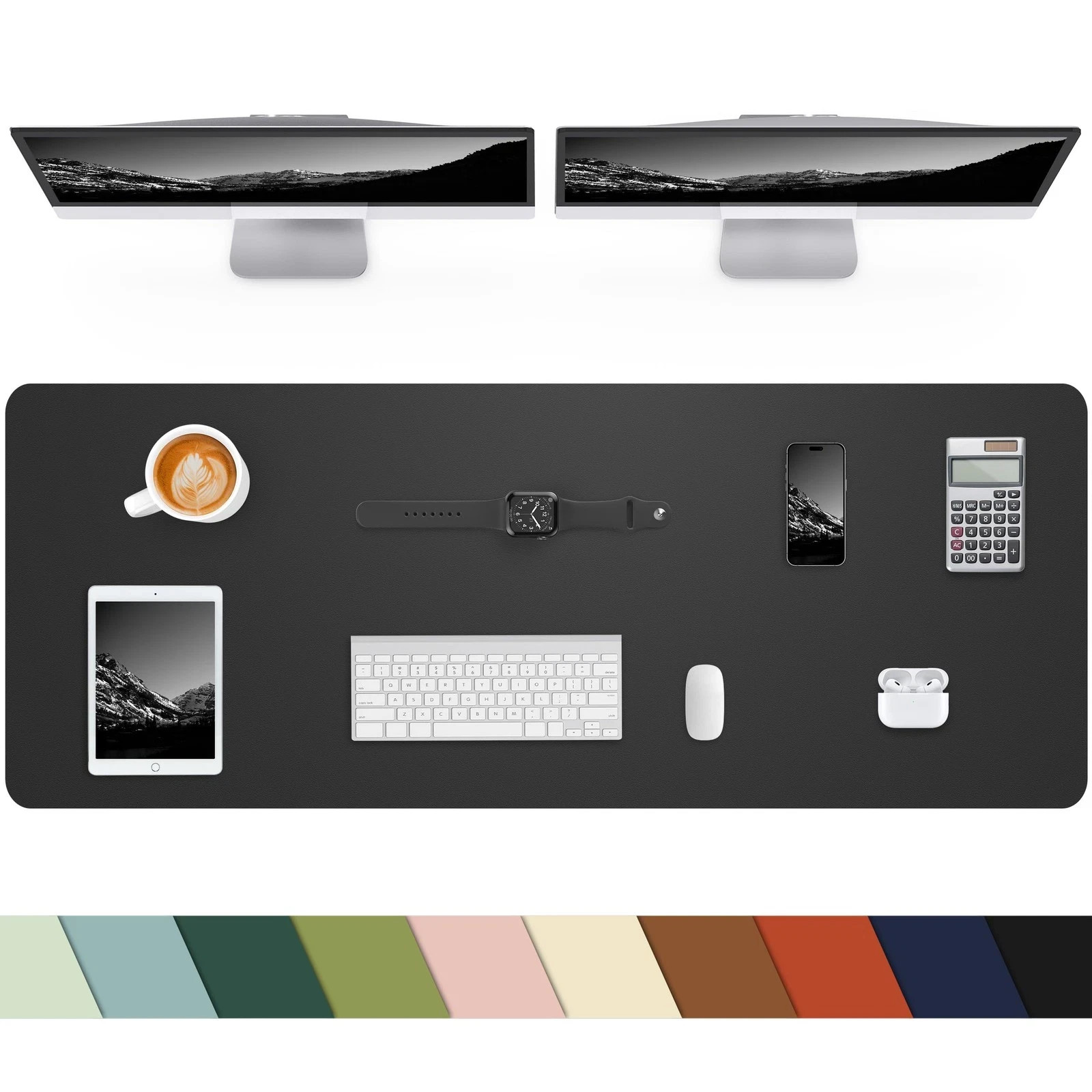 Large PU Leather Desk Mat Pad Protector Mouse Pad Blotter Black 48x17 Inch