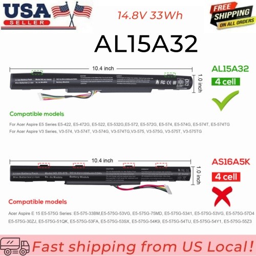33Wh AL15A32 Battery For Acer Aspire E5-422 E5-472 E5-522 E5-573 E5-722 V3-574