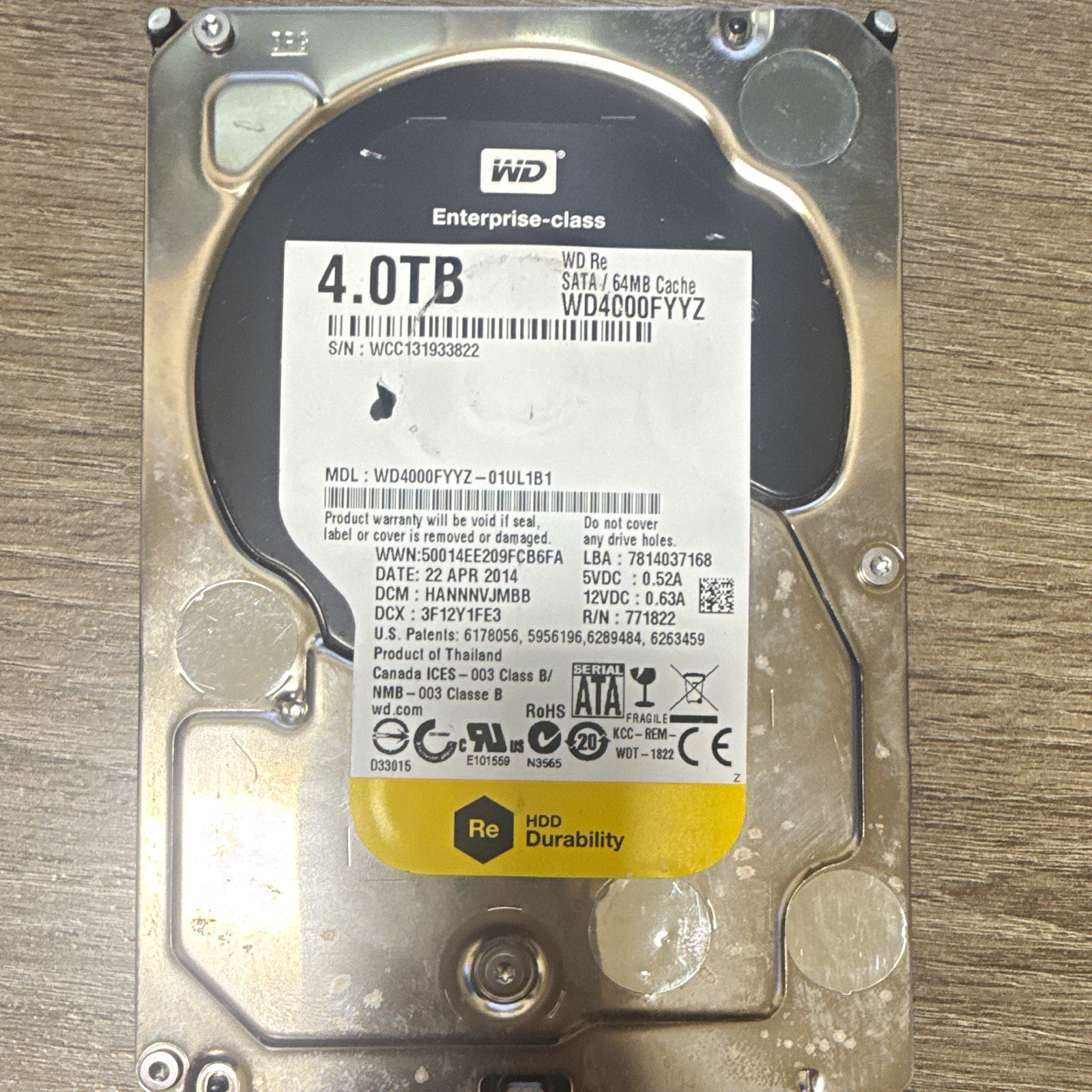 Western Digital WD Re 4TB SATA 3.5" 7200RPM 64MB HDD WD4000FYYZ OEM LOW USAGE