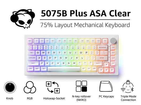 Akko 5075B Plus ASA Clear White 75% Wireless RGB Hot-Swappable Keyboard