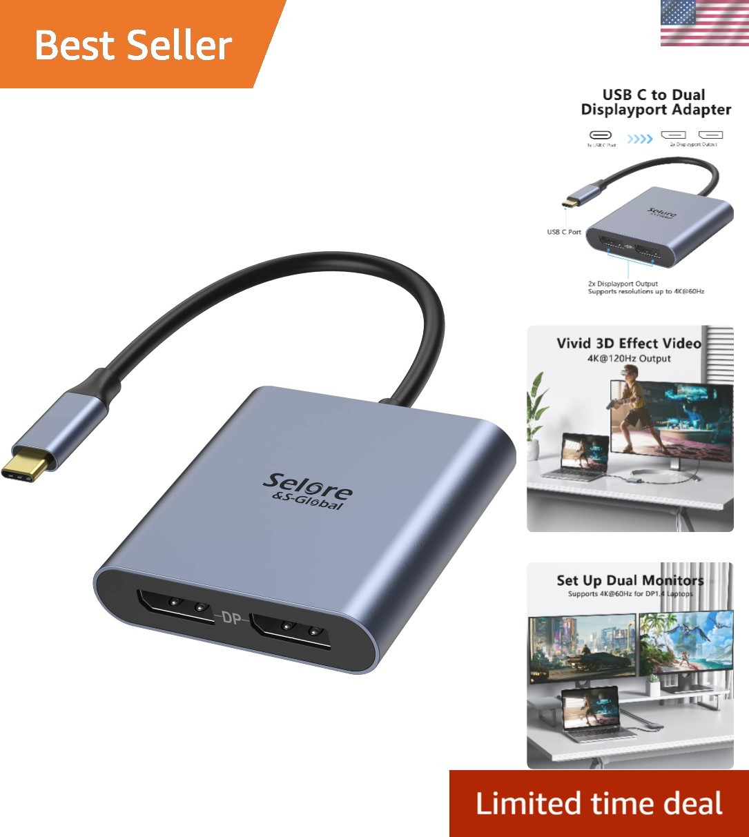 High-Performance USB-C Dual Monitor Adapter: 4K@60Hz DisplayPort Compatibility