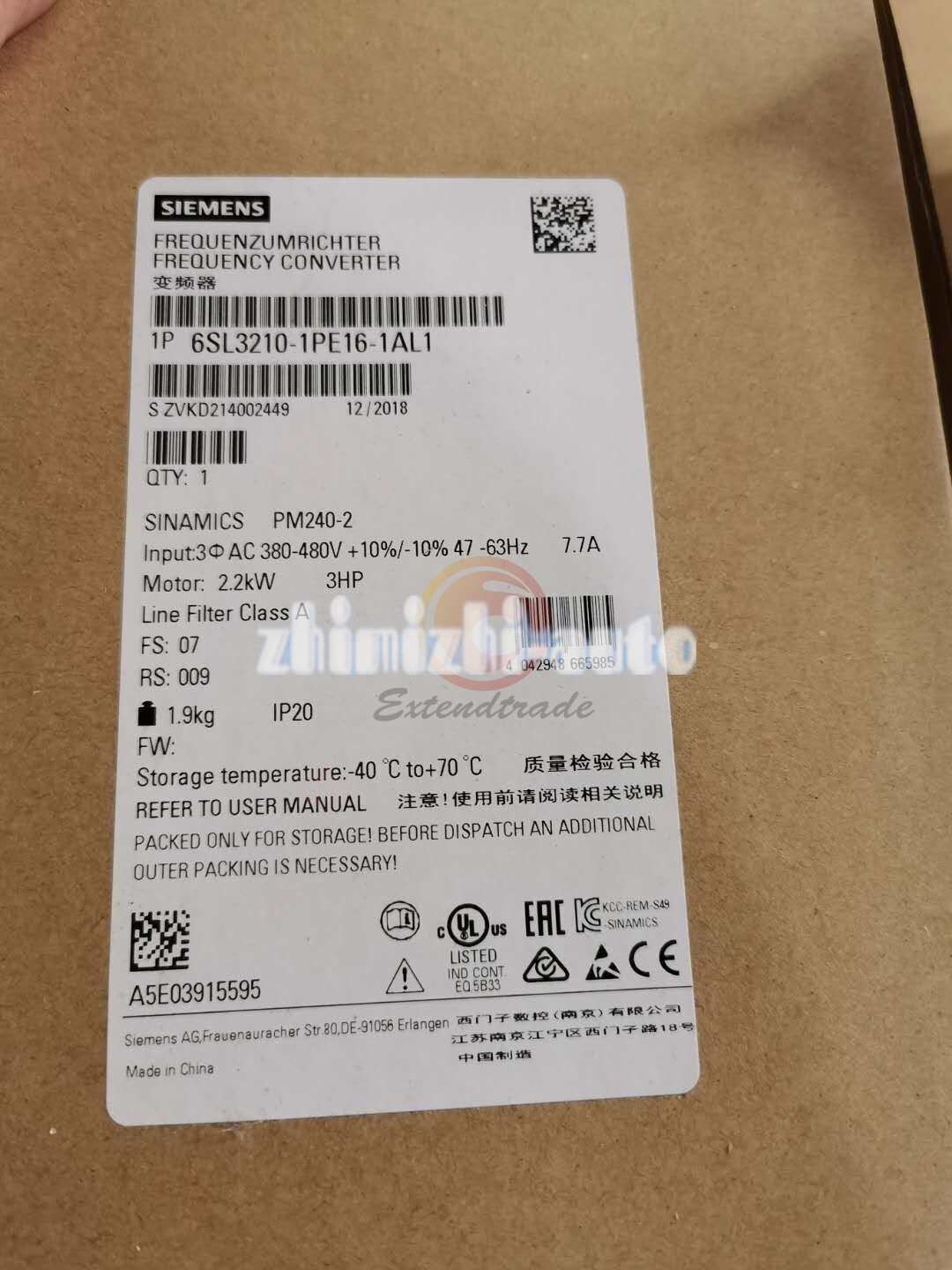 ONE NEW SIEMENS Frequency Converter 6SL3210-1PE16-1AL1 6SL3 210-1PE16-1AL1