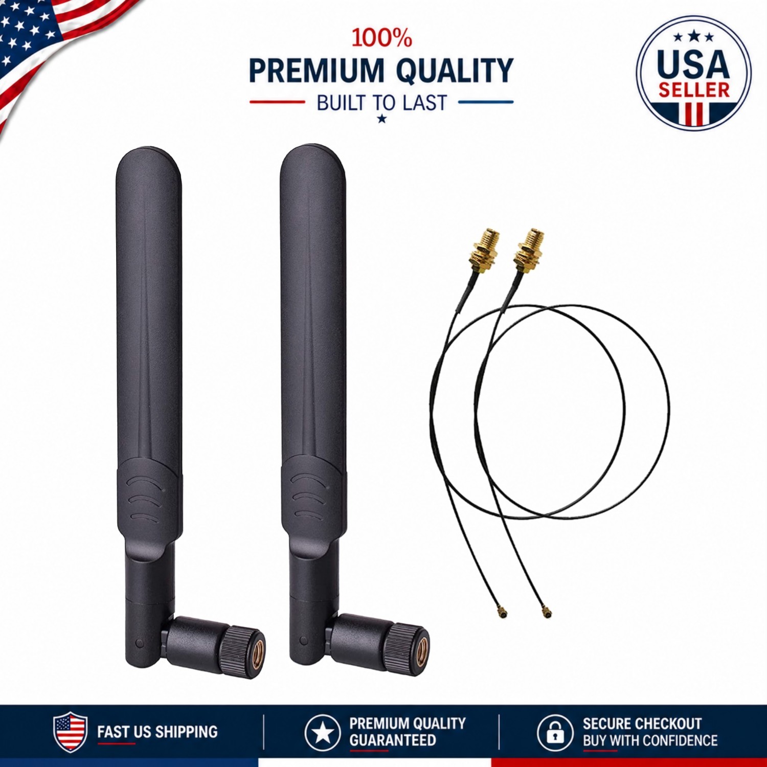 2 x 8dBi High Gain WiFi Antennas - Reliable Dual Band Performance, Easy Install