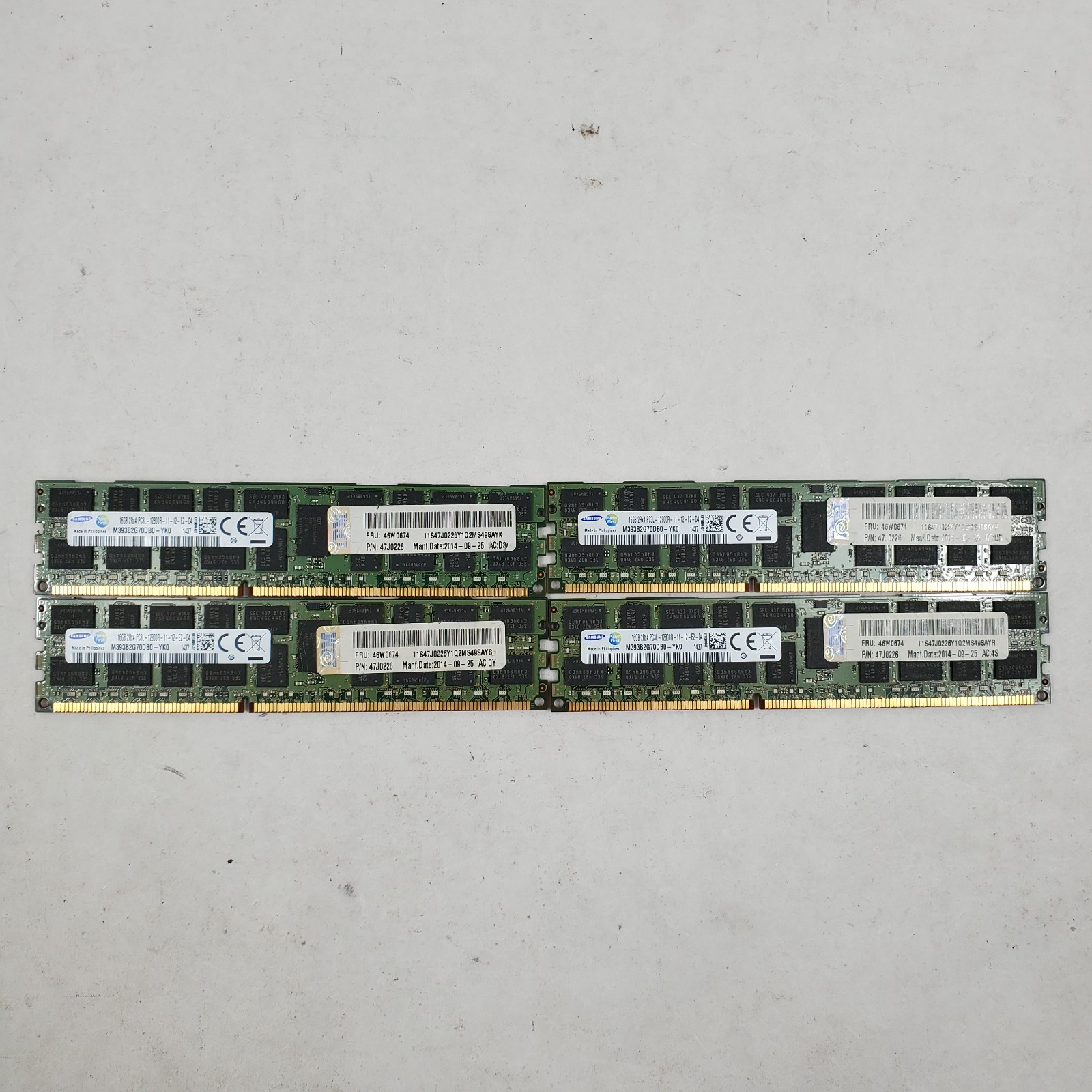 LOT OF 4 Samsung 16GB 2Rx4 PC3L-12800R-11-12-E2-P3 M393B2G70DB0-YK0Q3 RAM