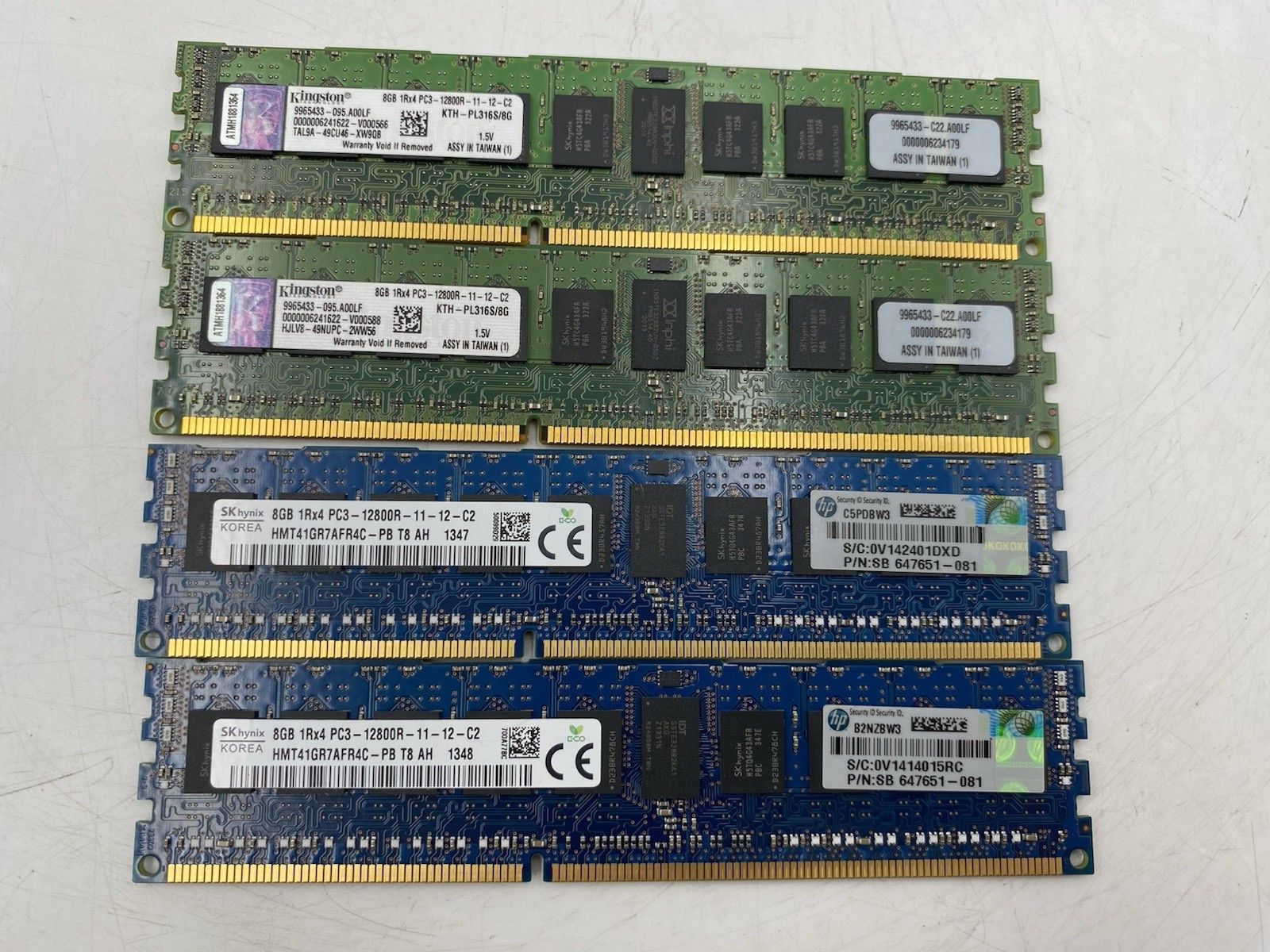 LOT OF 4 8GB 1Rx4 PC3-12800R-11-12-C2 - 2x Hynix/2x Kingston