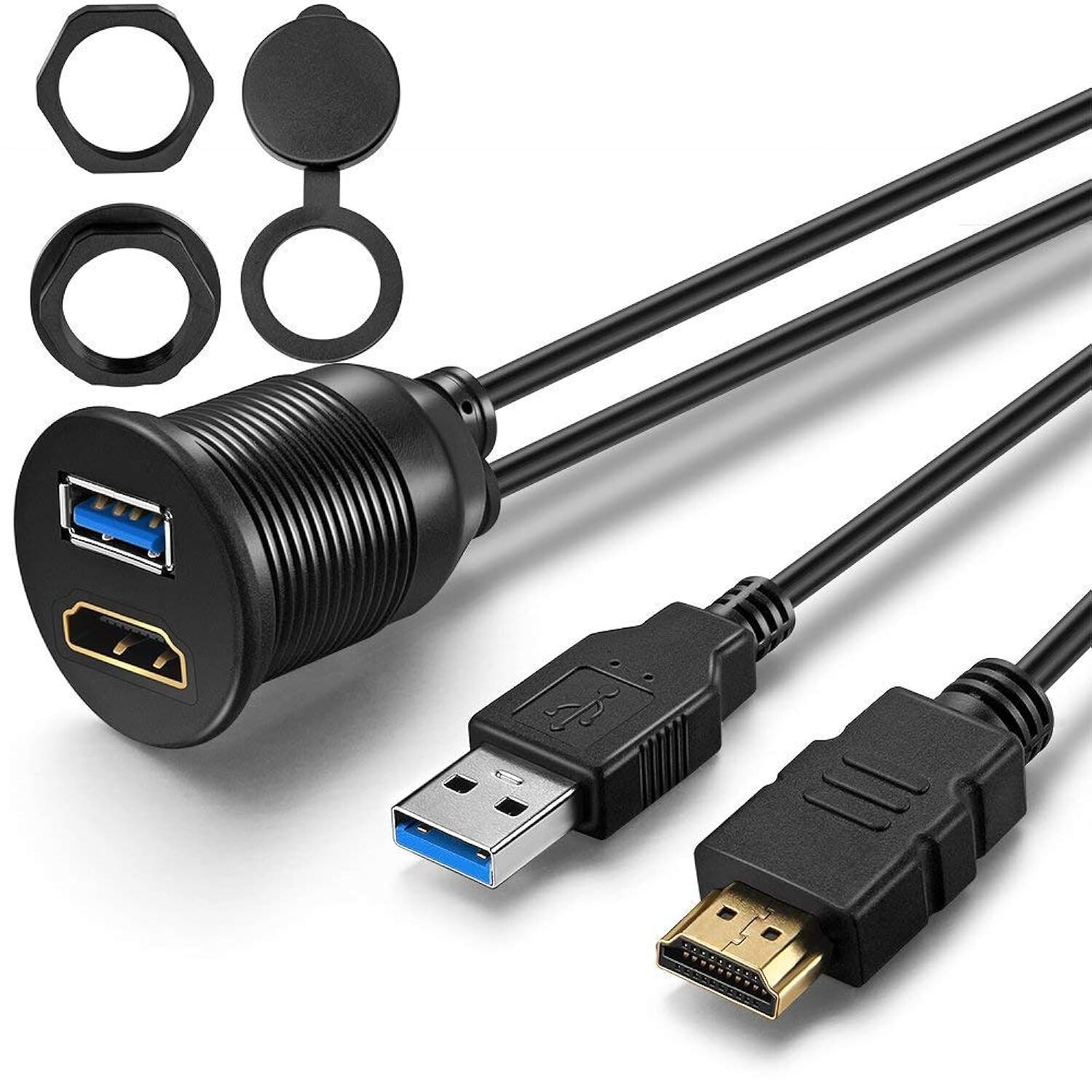 USB 3.0 and HDMI Extension Flush Dash Panel Mount Cable 6 Feet for Car Boat Moto