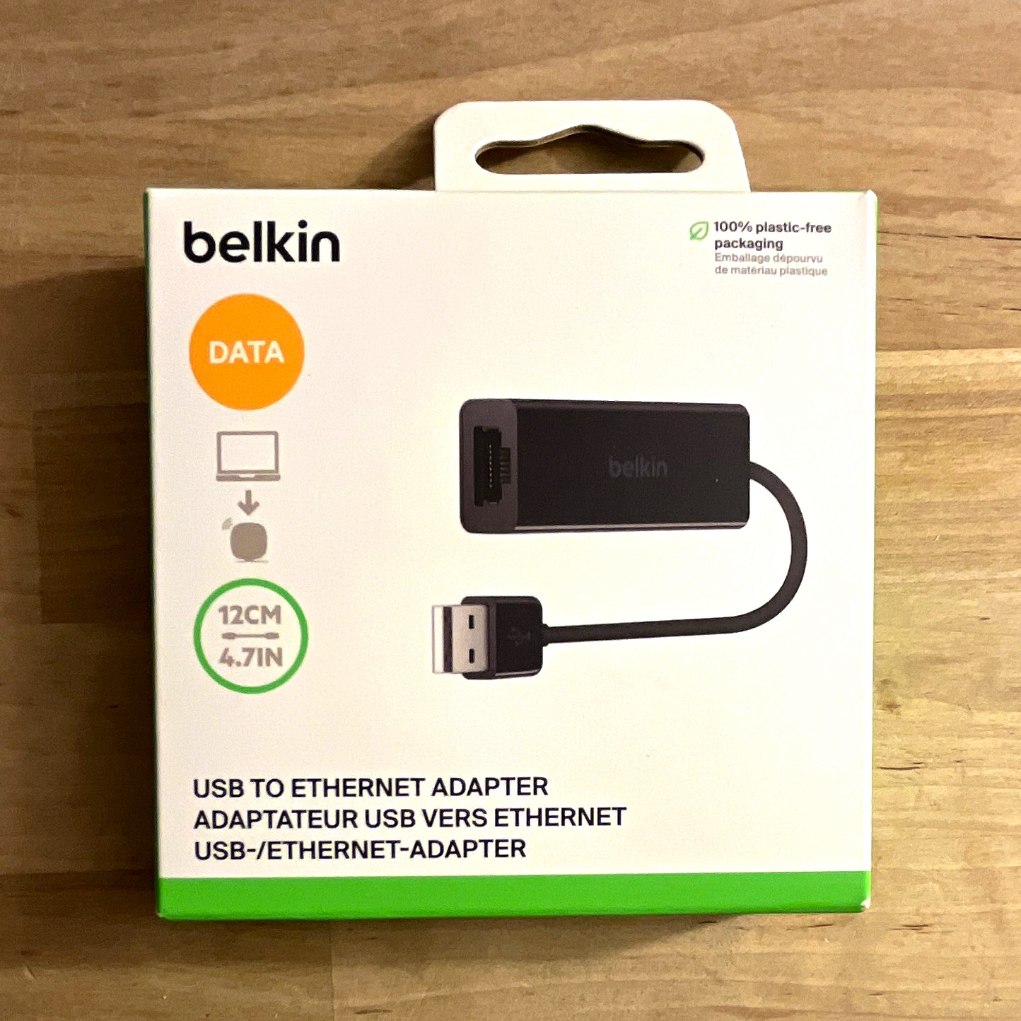 Belkin USB-A Male to RJ-45 Female Ethernet Adapter 12cm Black, F2CU040
